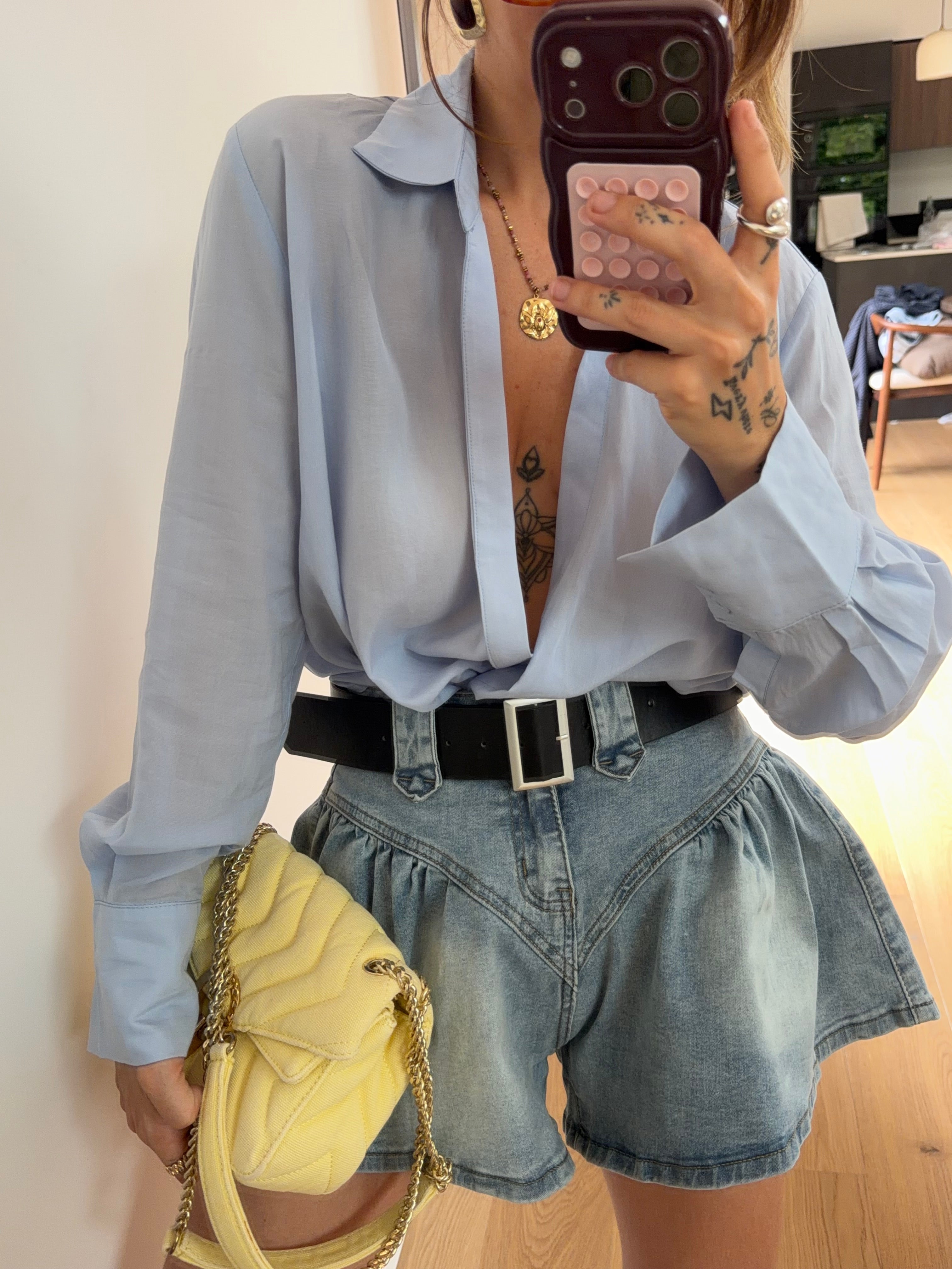 Blouse cache cœur - bleu ciel