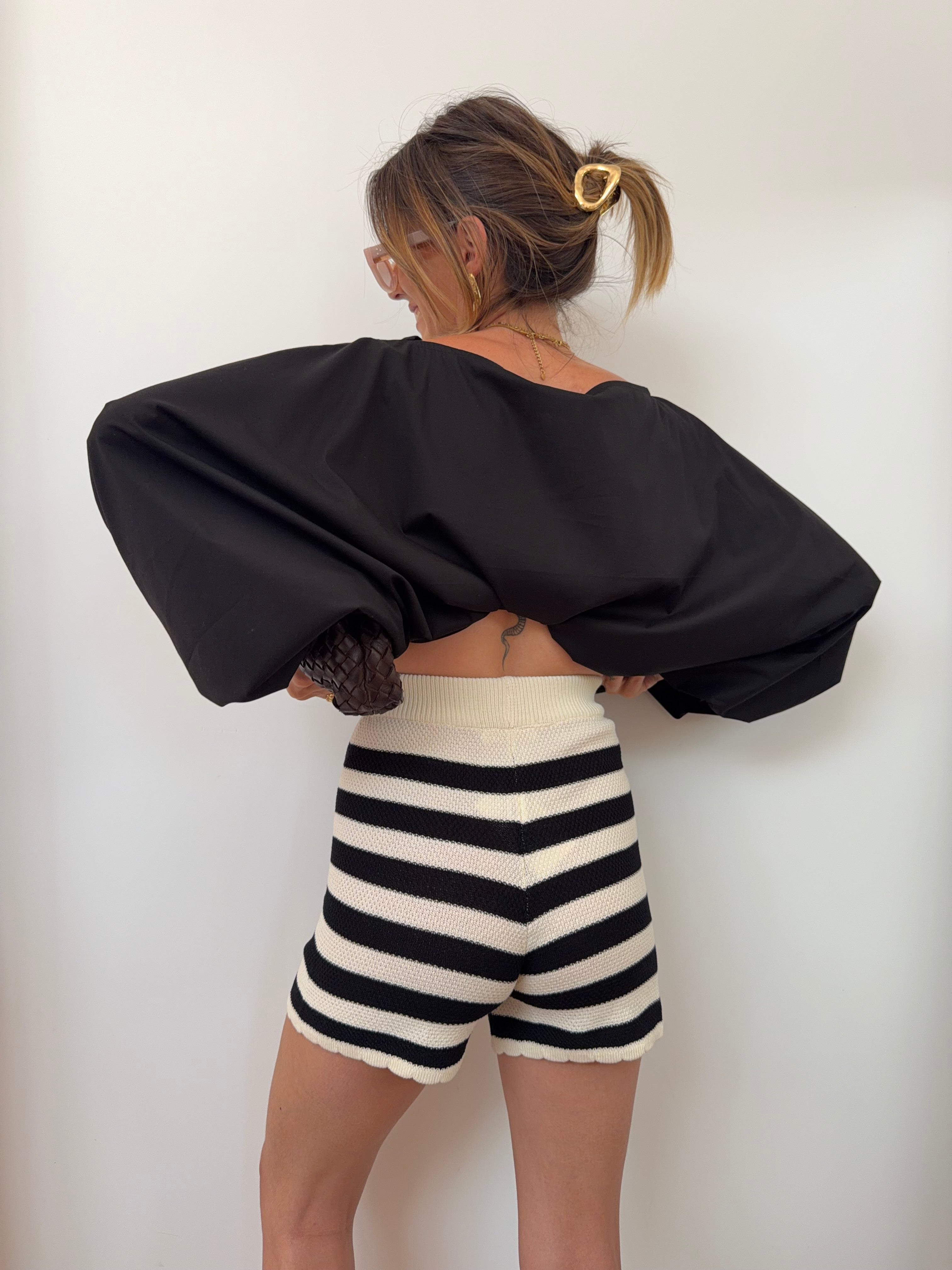 Short en crochet rayé - noir