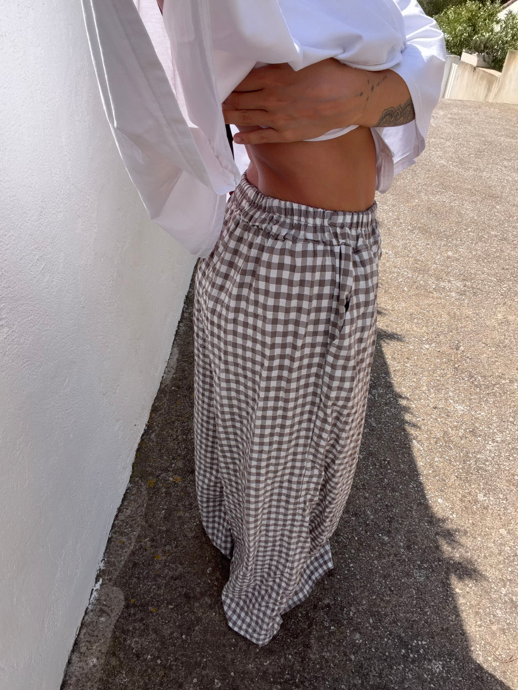 Pantalon à carreaux - taupe