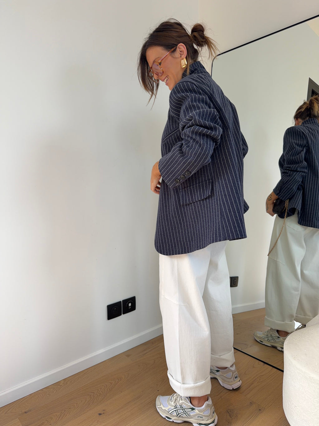 Blazer à bouton rayé - bleu marine