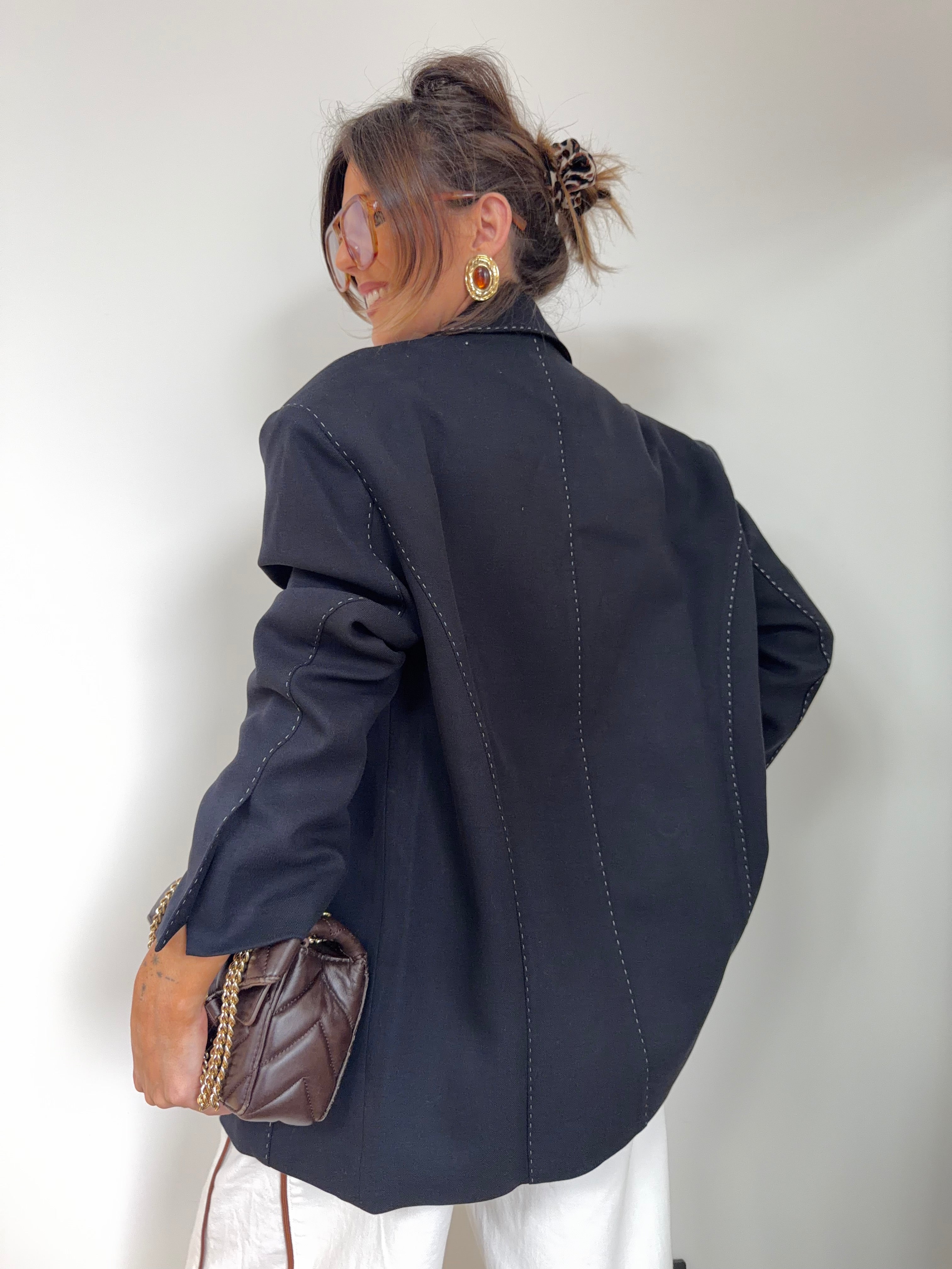 Blazer à surpiqures - noir