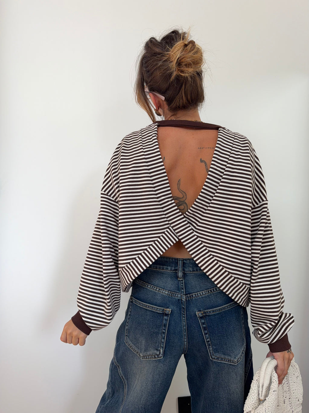 Sweat dos croisé - rayé choco