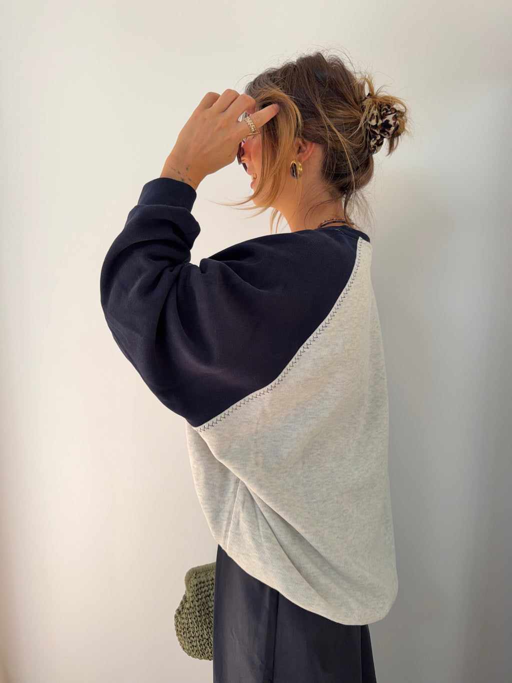 Sweat bicolore - gris et bleu marine