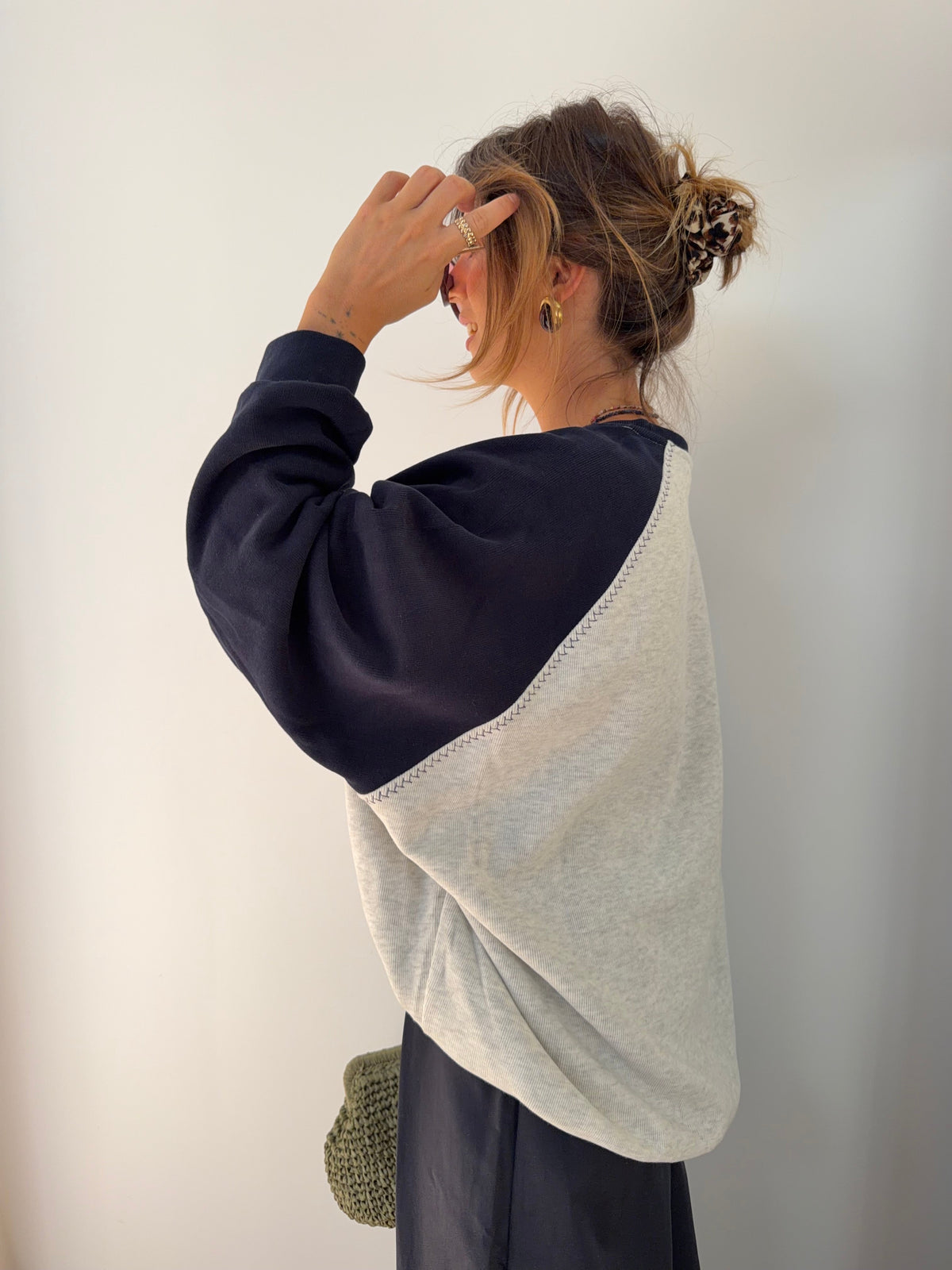 Sweat bicolore - gris et bleu marine