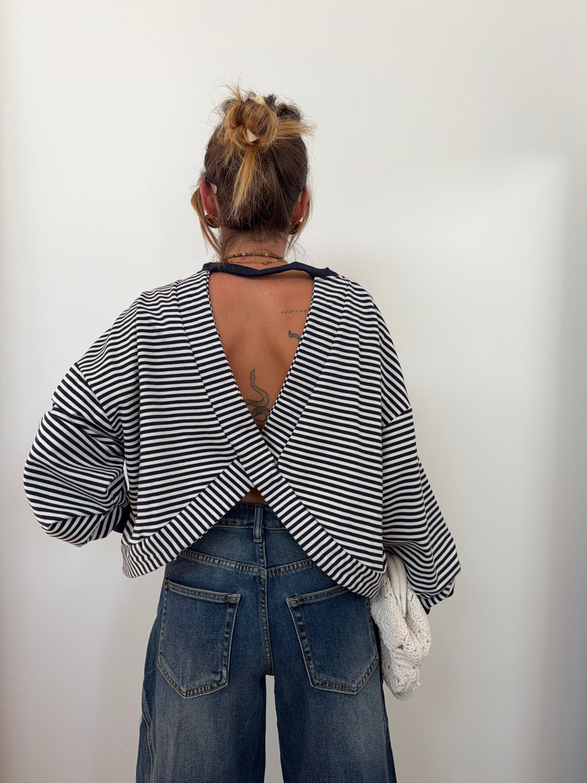 Sweat dos croisé - rayé bleu