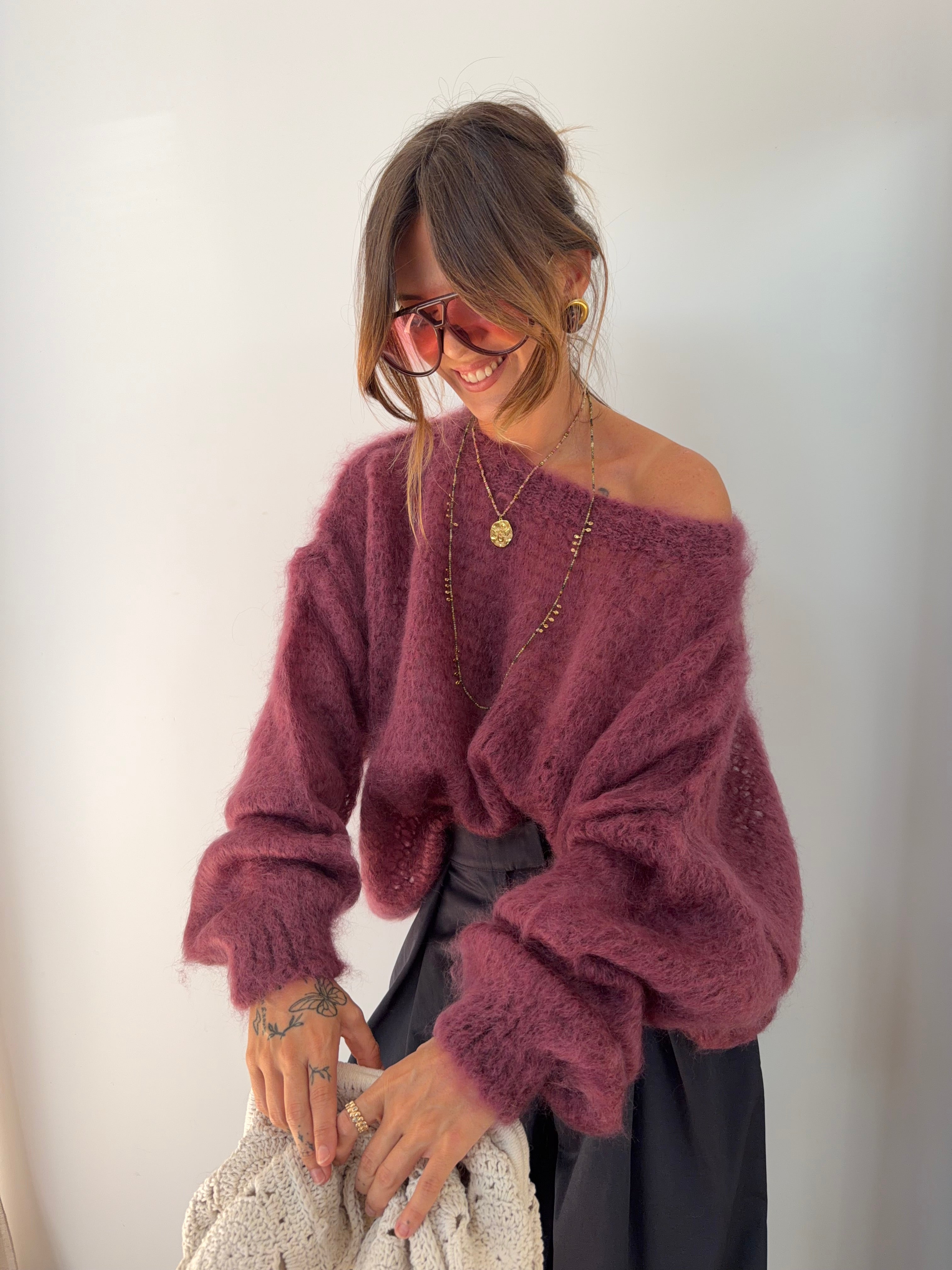 Pull 80% Mohair - vino (pré commande)