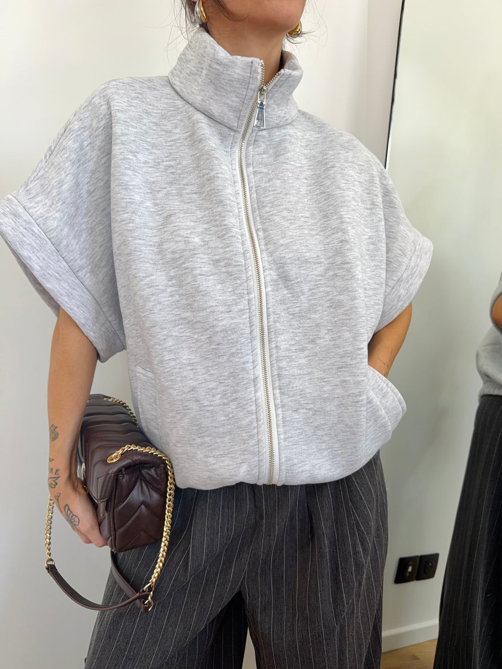 Veste sweat à zip - gris chiné