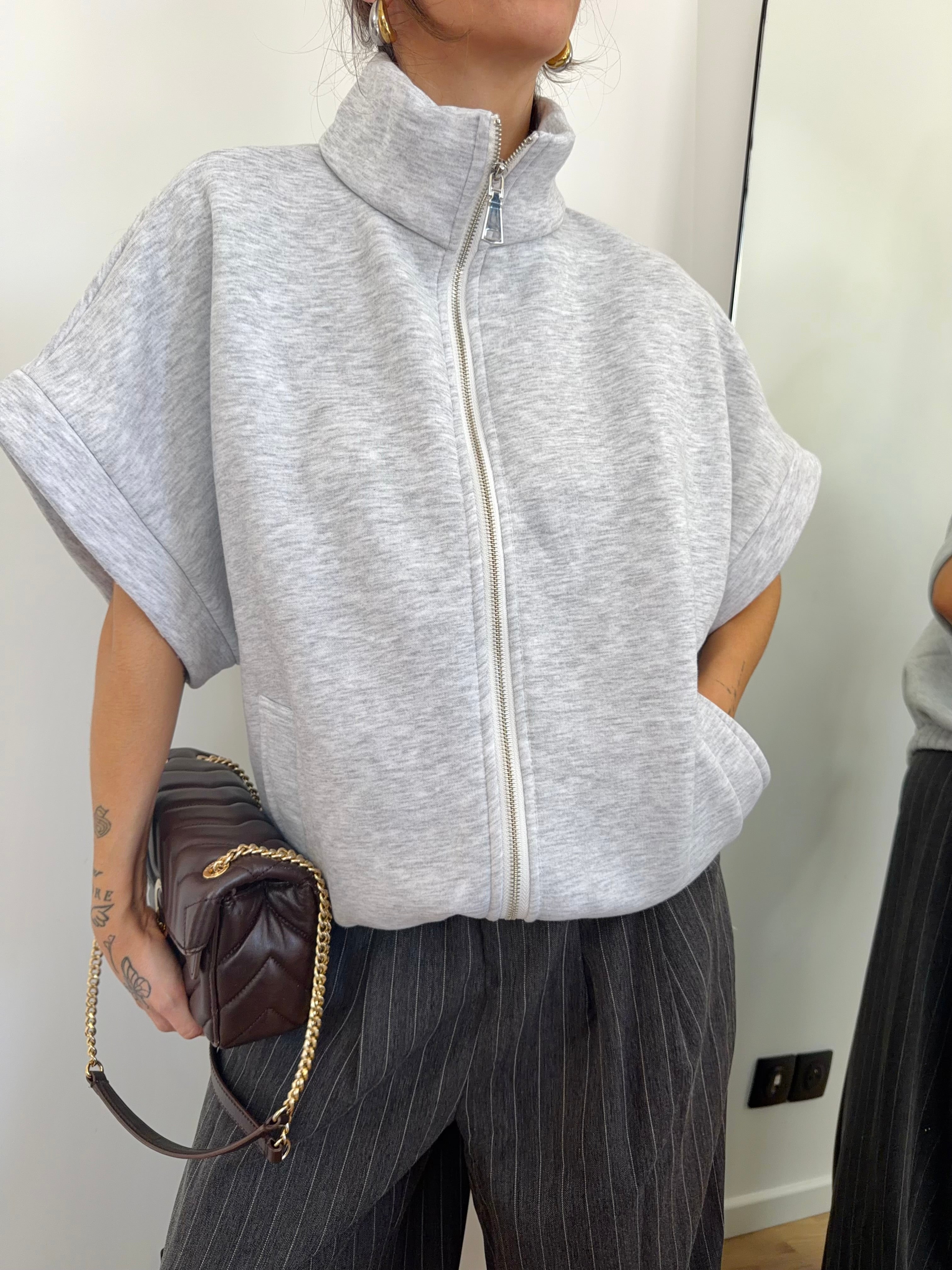 Veste sweat à zip - gris chiné