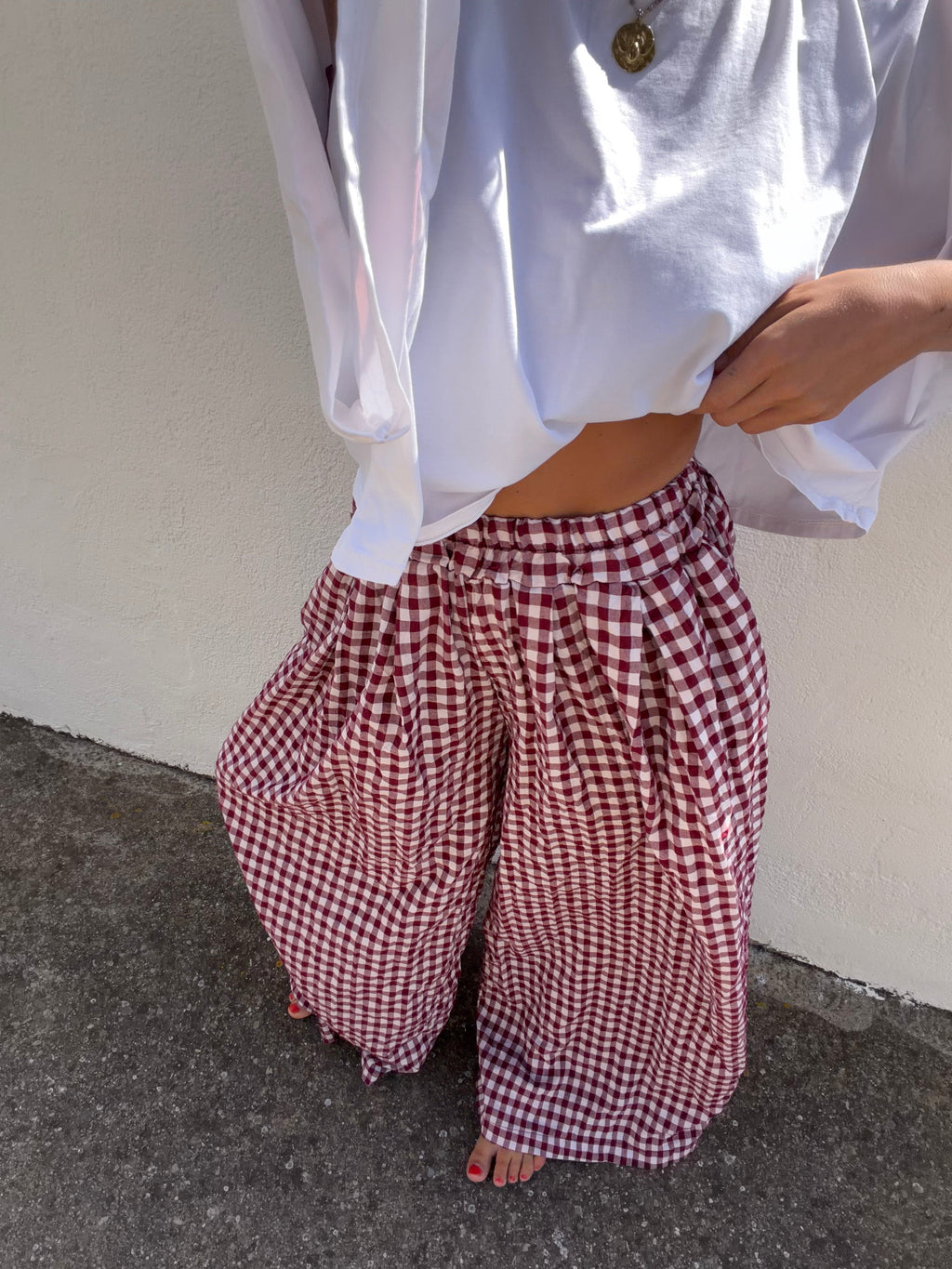 Pantalon à carreaux - bordeaux