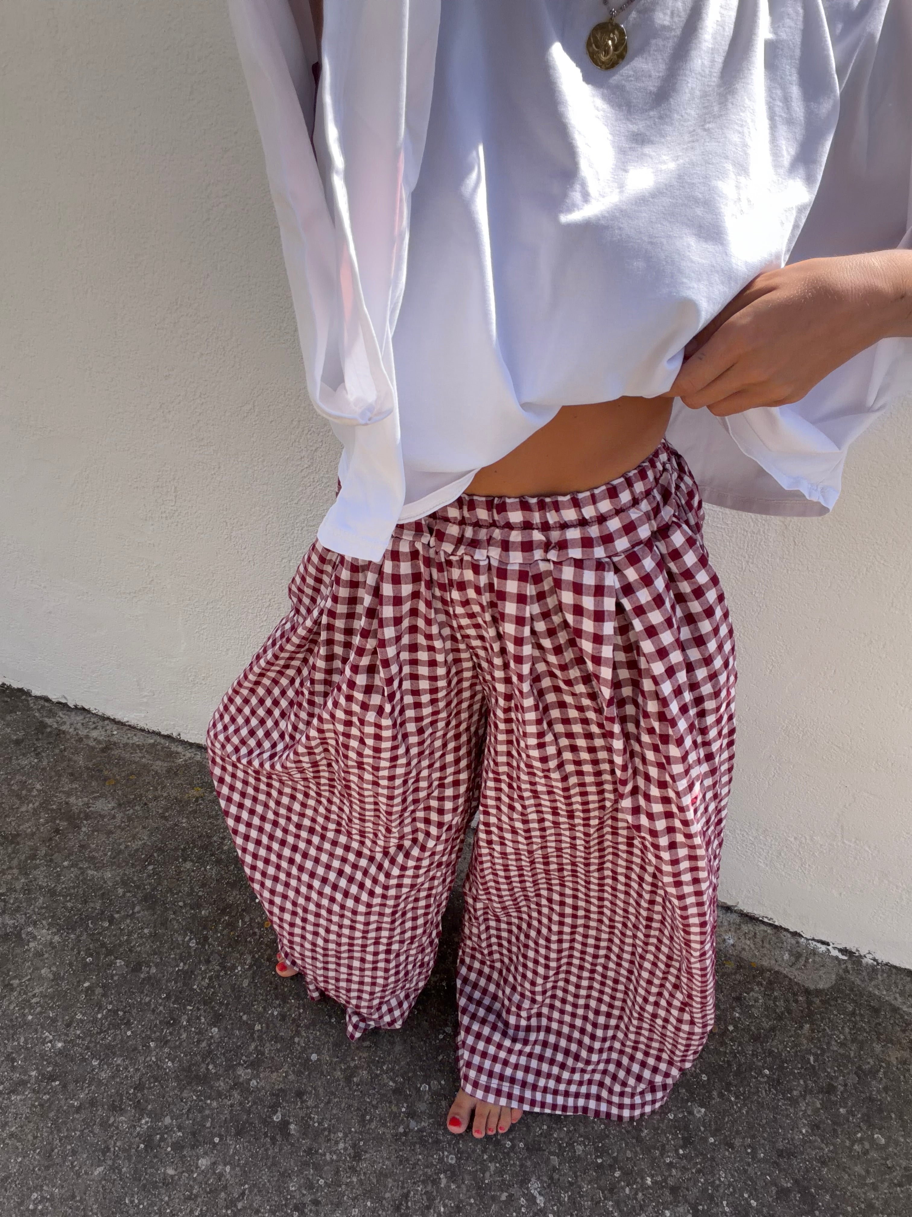 Pantalon à carreaux - bordeaux