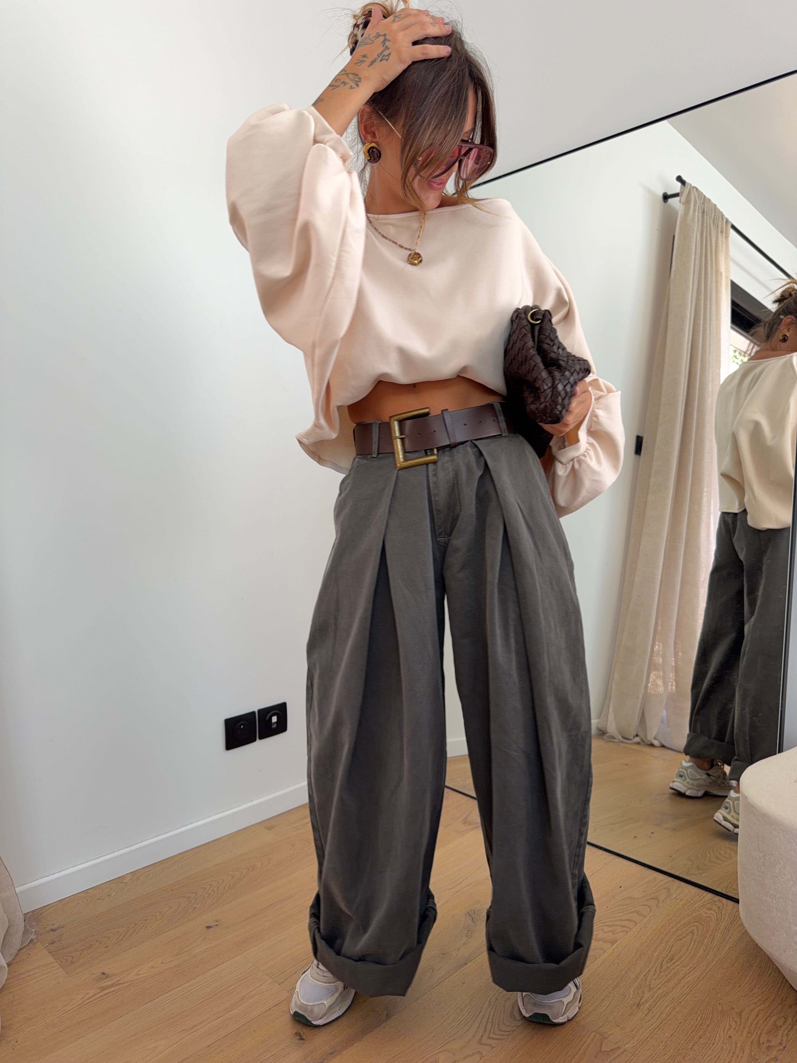 Pantalon  & ceinture Brune - kaki foncé