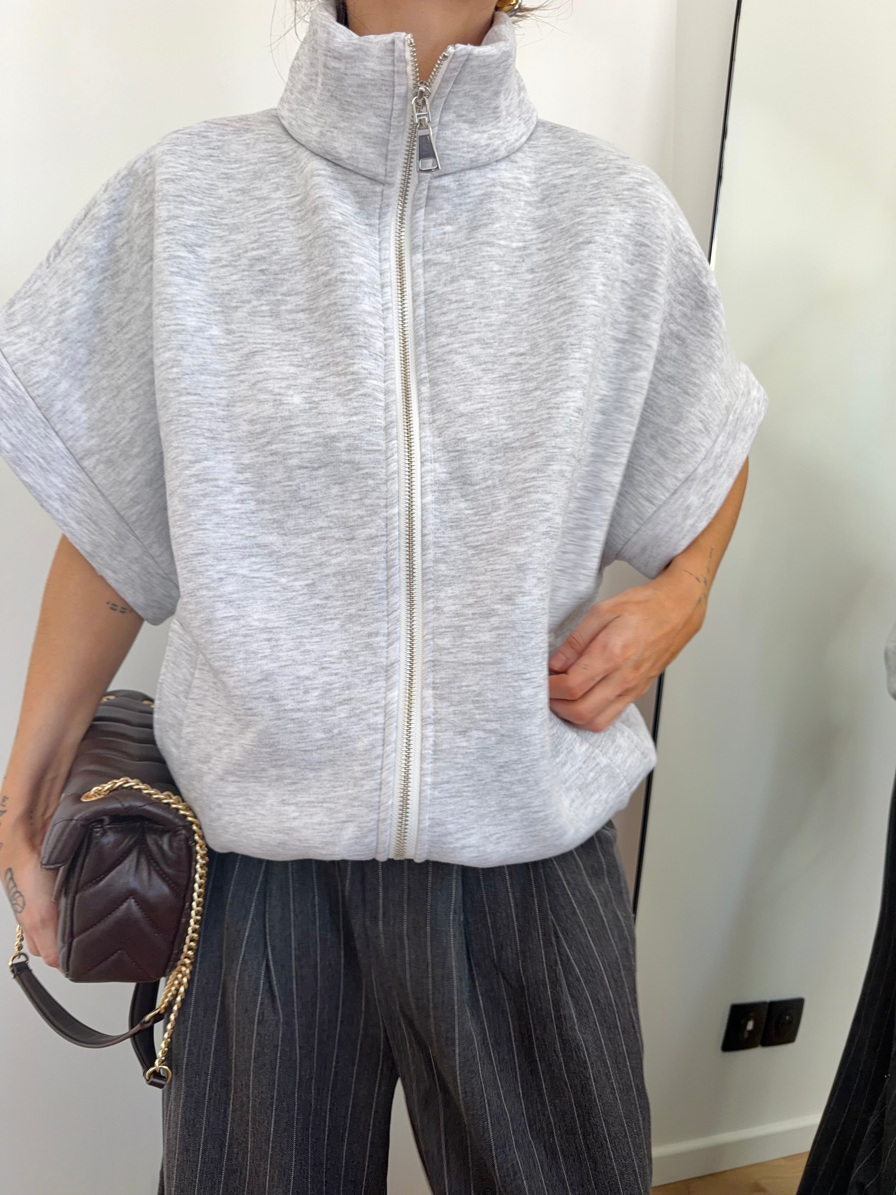 Veste sweat à zip - gris chiné
