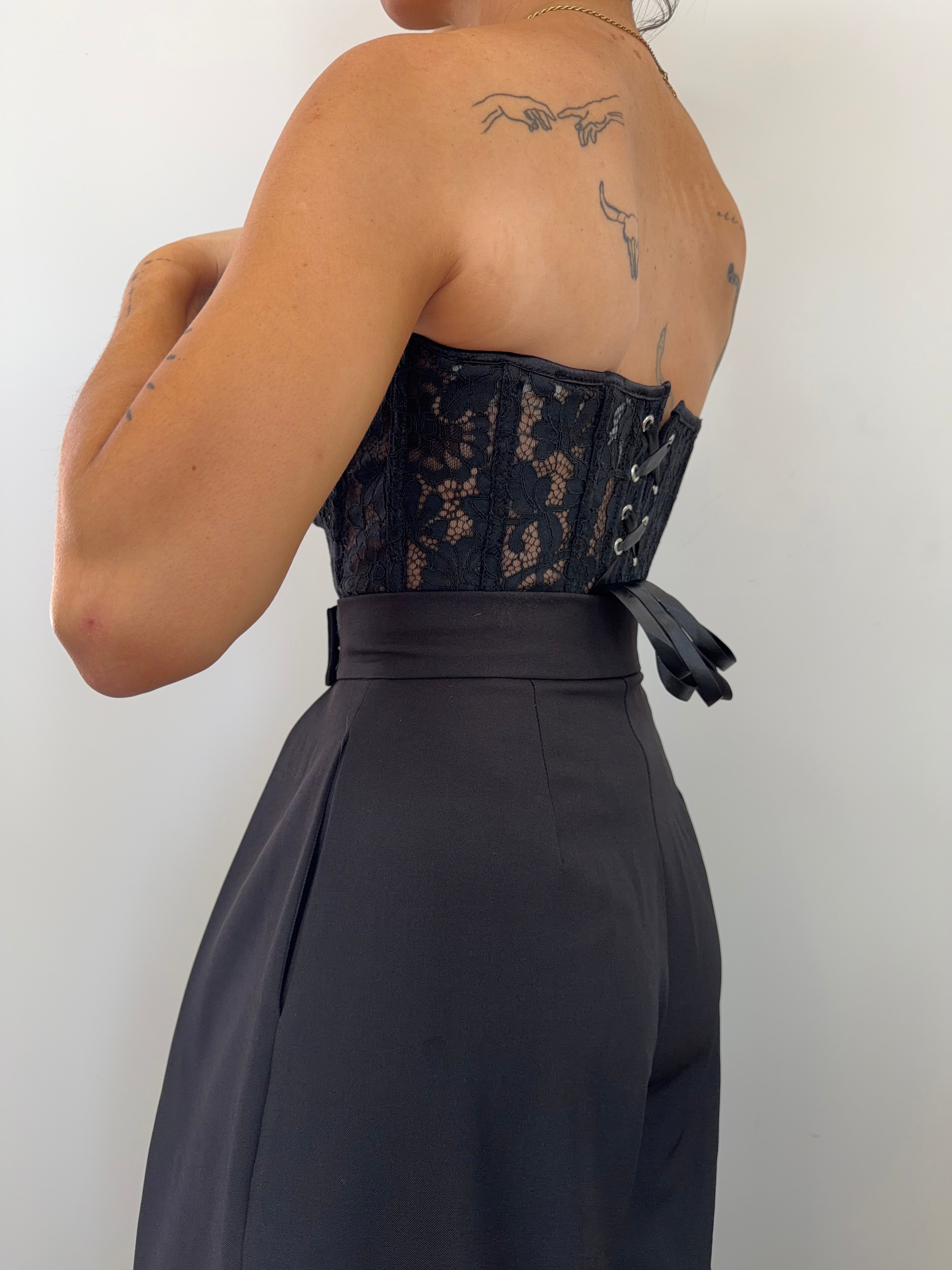 Corset dentelle et noeud - noir