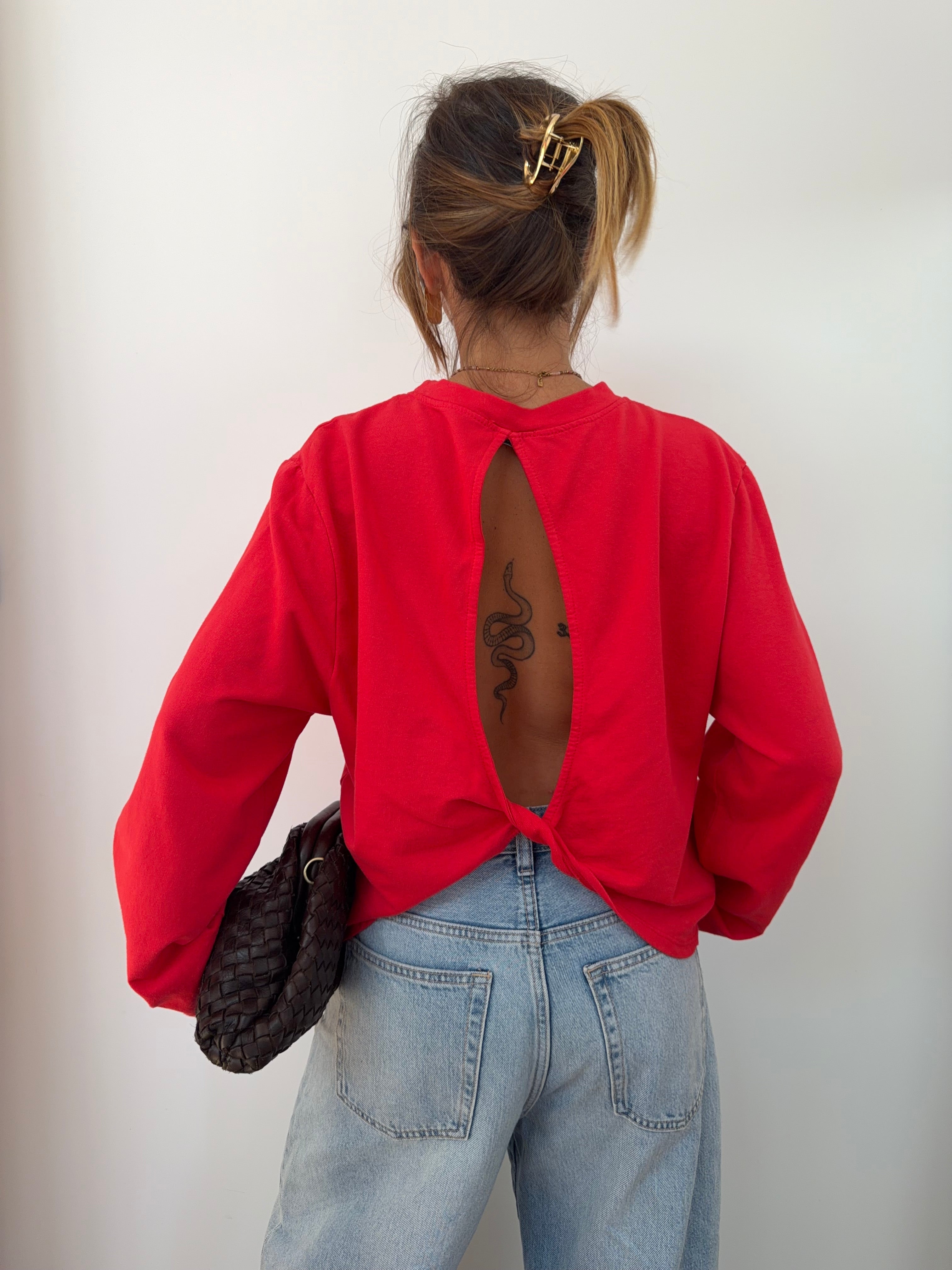 Haut manches longues dos nu - rouge