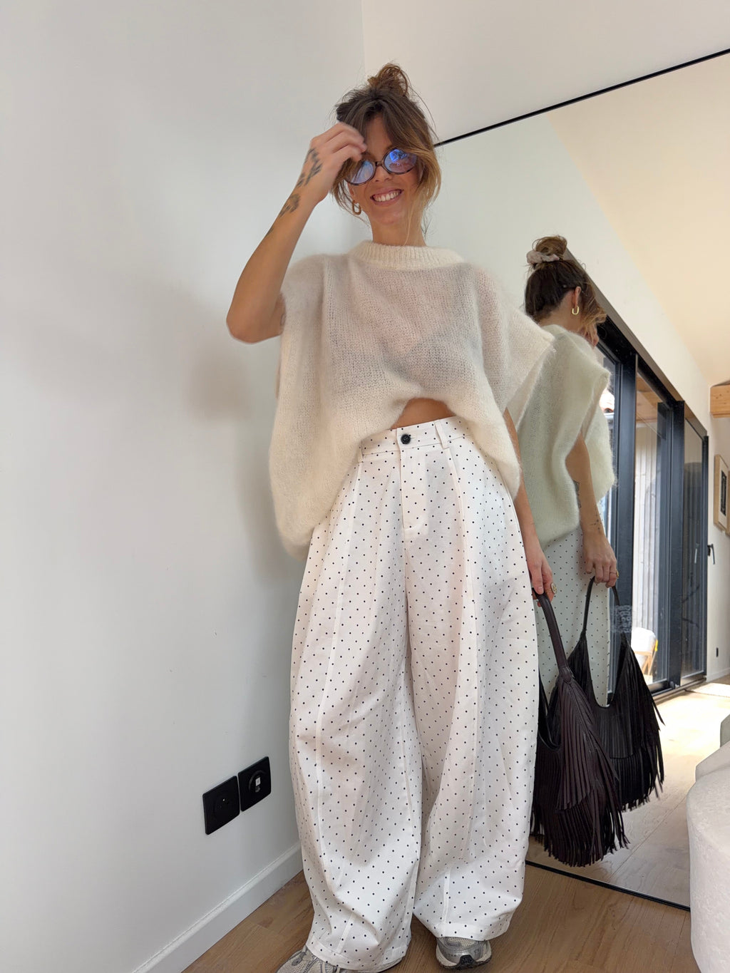 Pantalon à pois - blanc