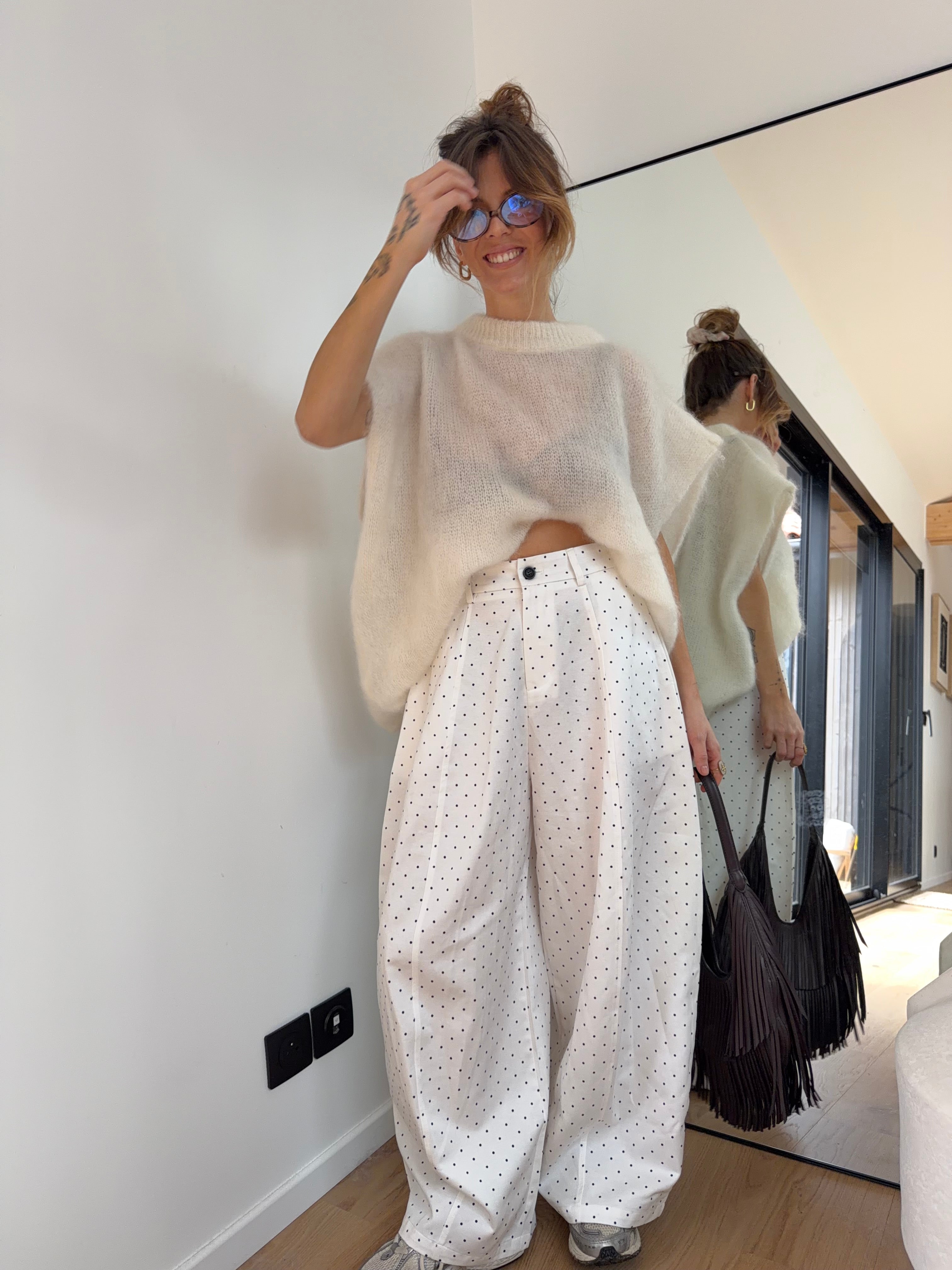 Pantalon à pois - blanc