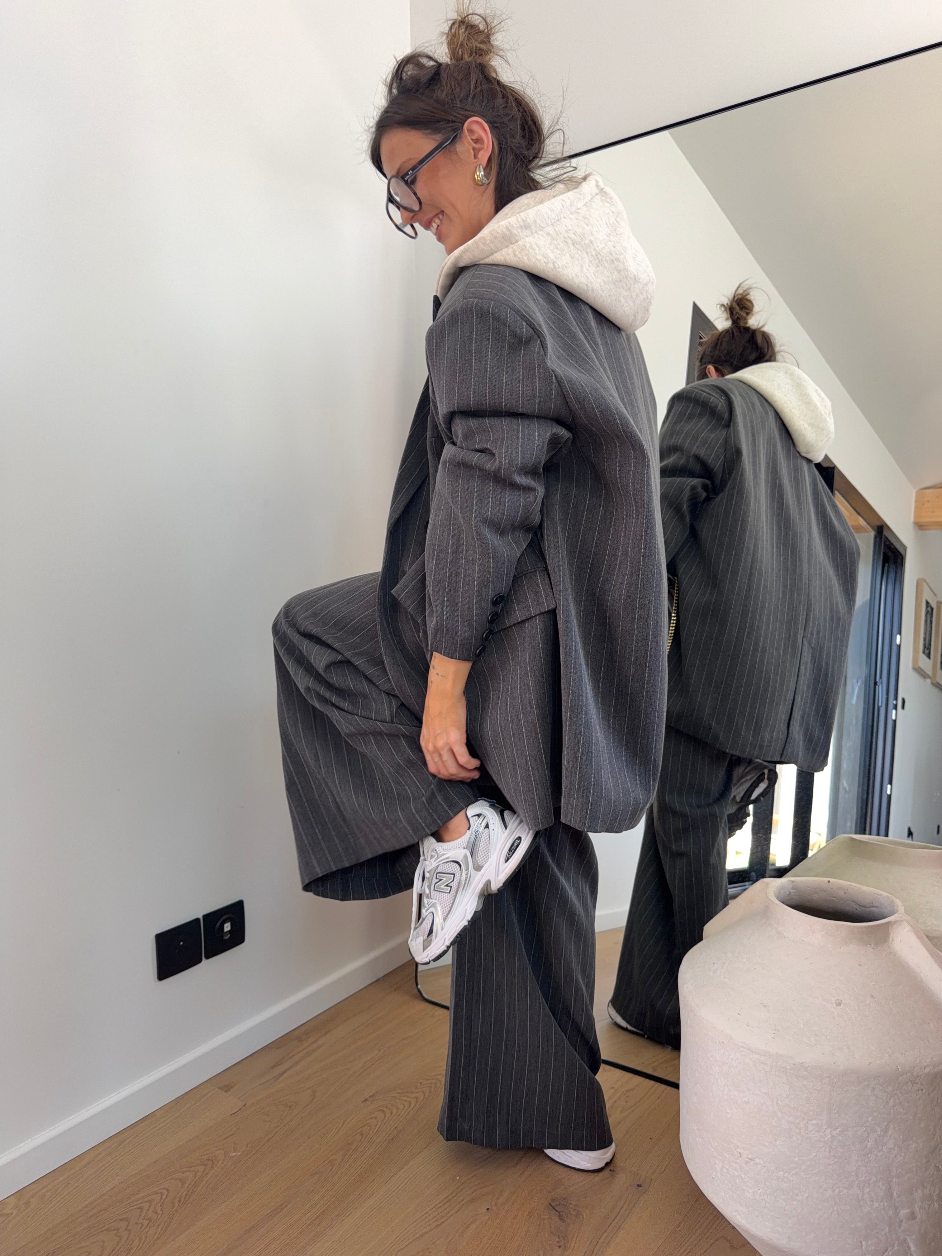 Pantalon à rayures - gris