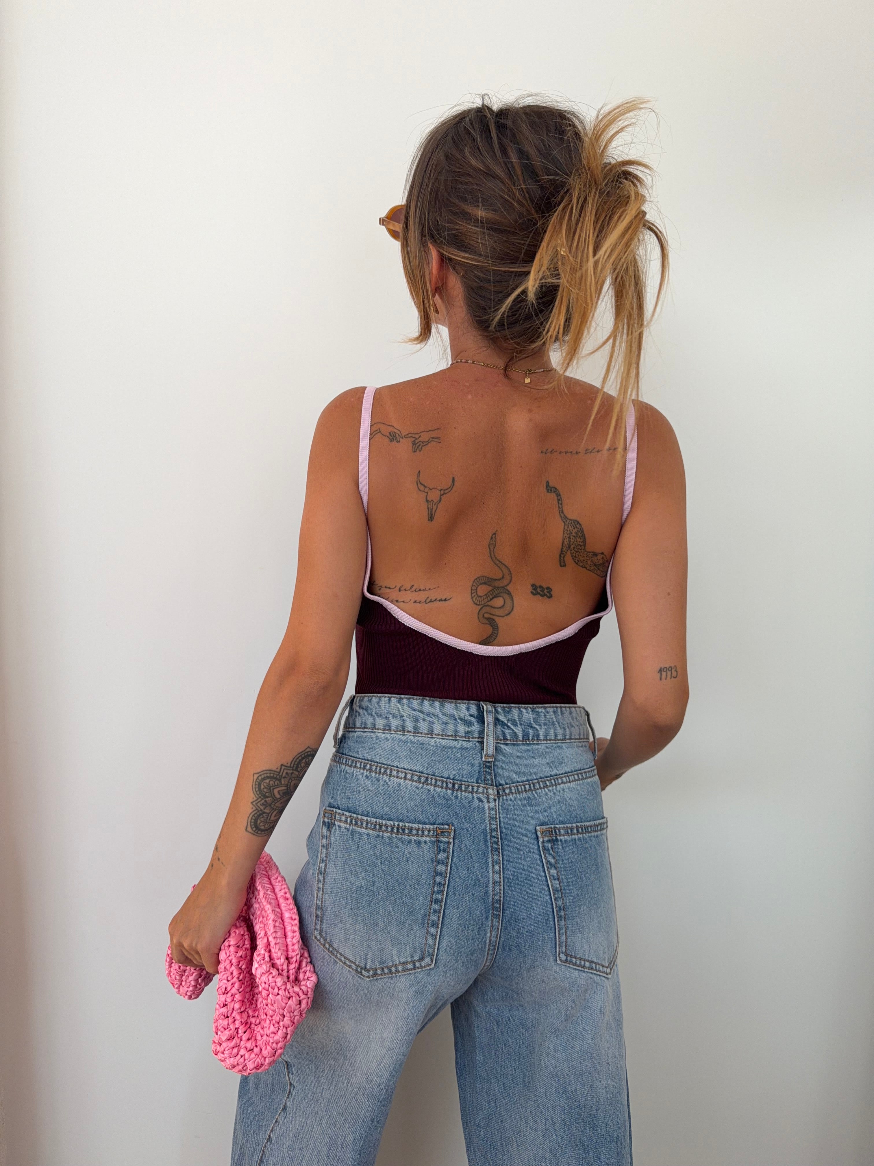 Body à coutures - bordeaux et mauve