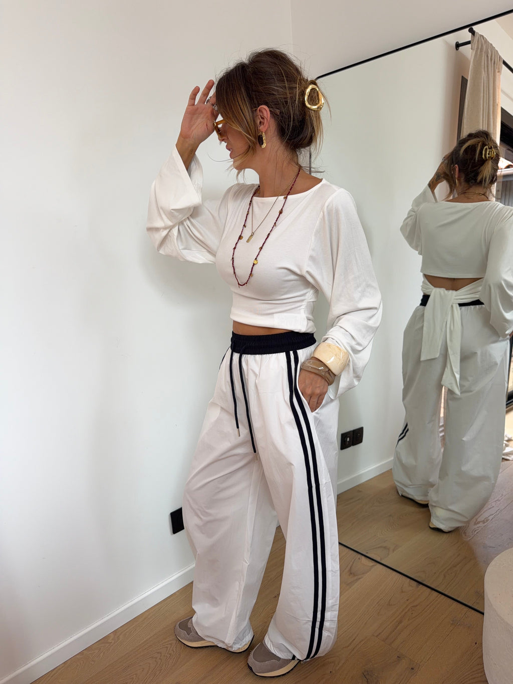 Pantalon à bandes - blanc et bleu