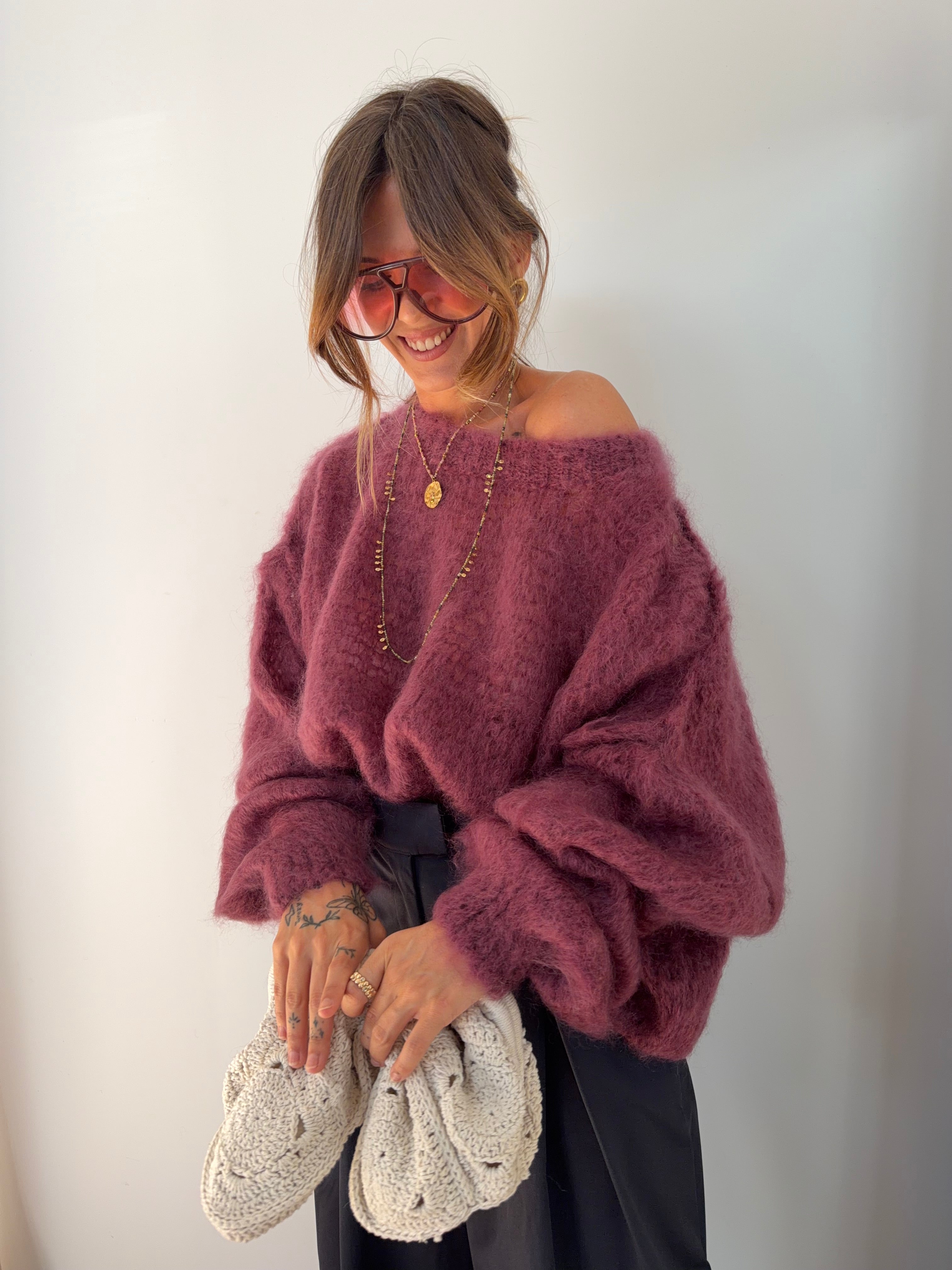 Pull 80% Mohair - vino (pré commande)