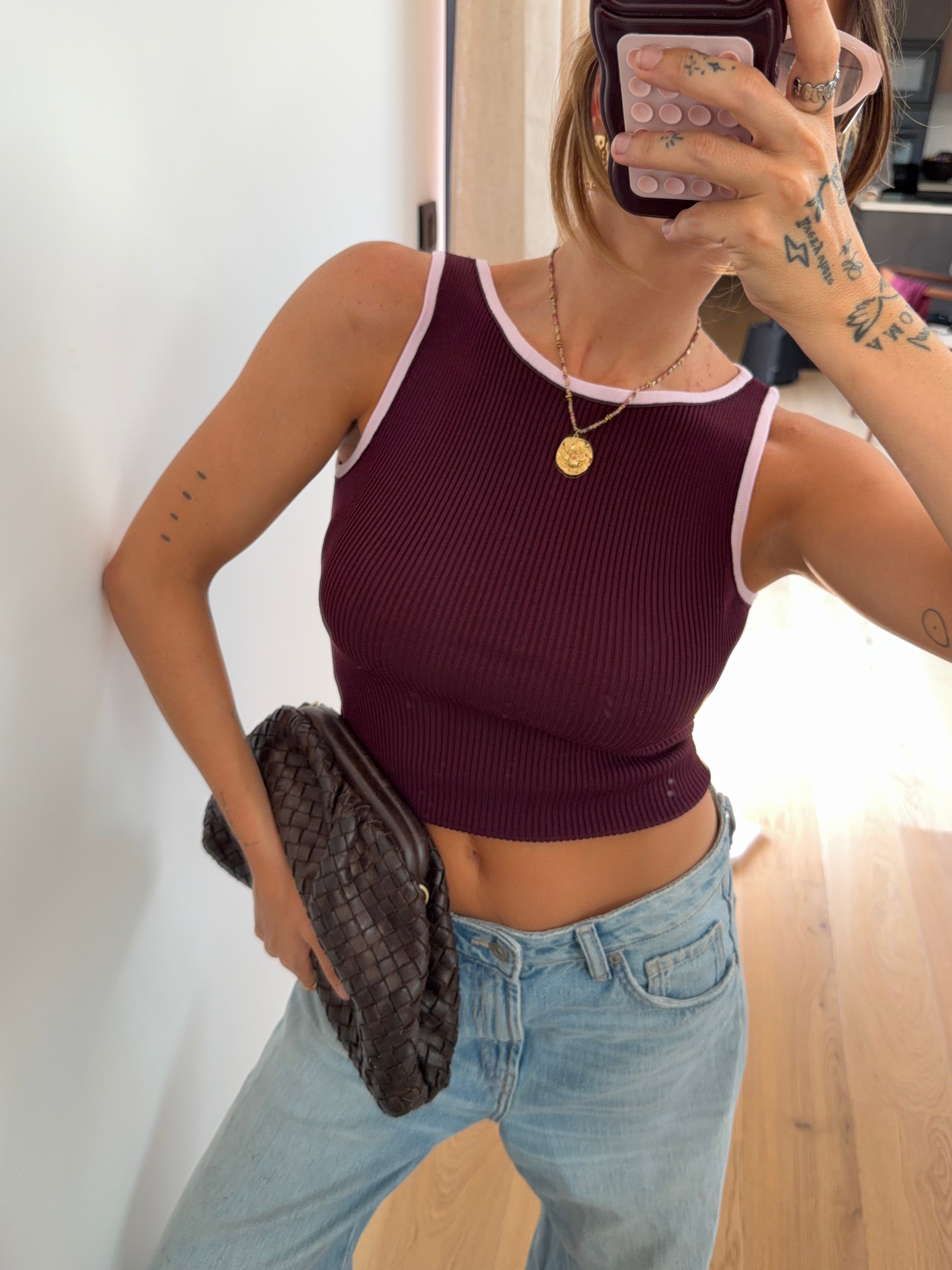 Top bicolore - bordeaux et mauve