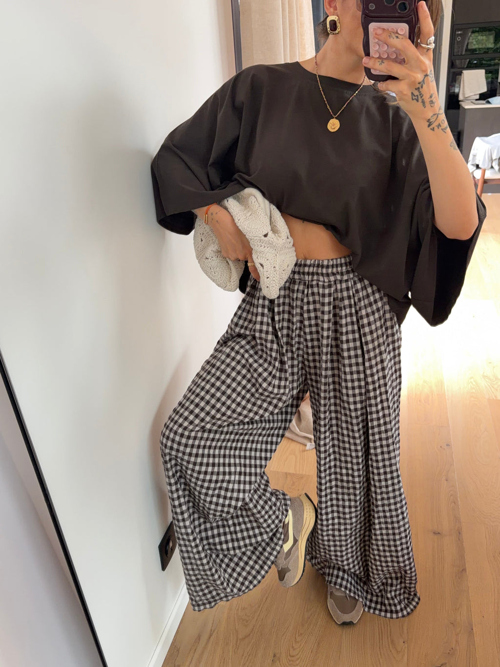 Pantalon à carreaux - chocolat