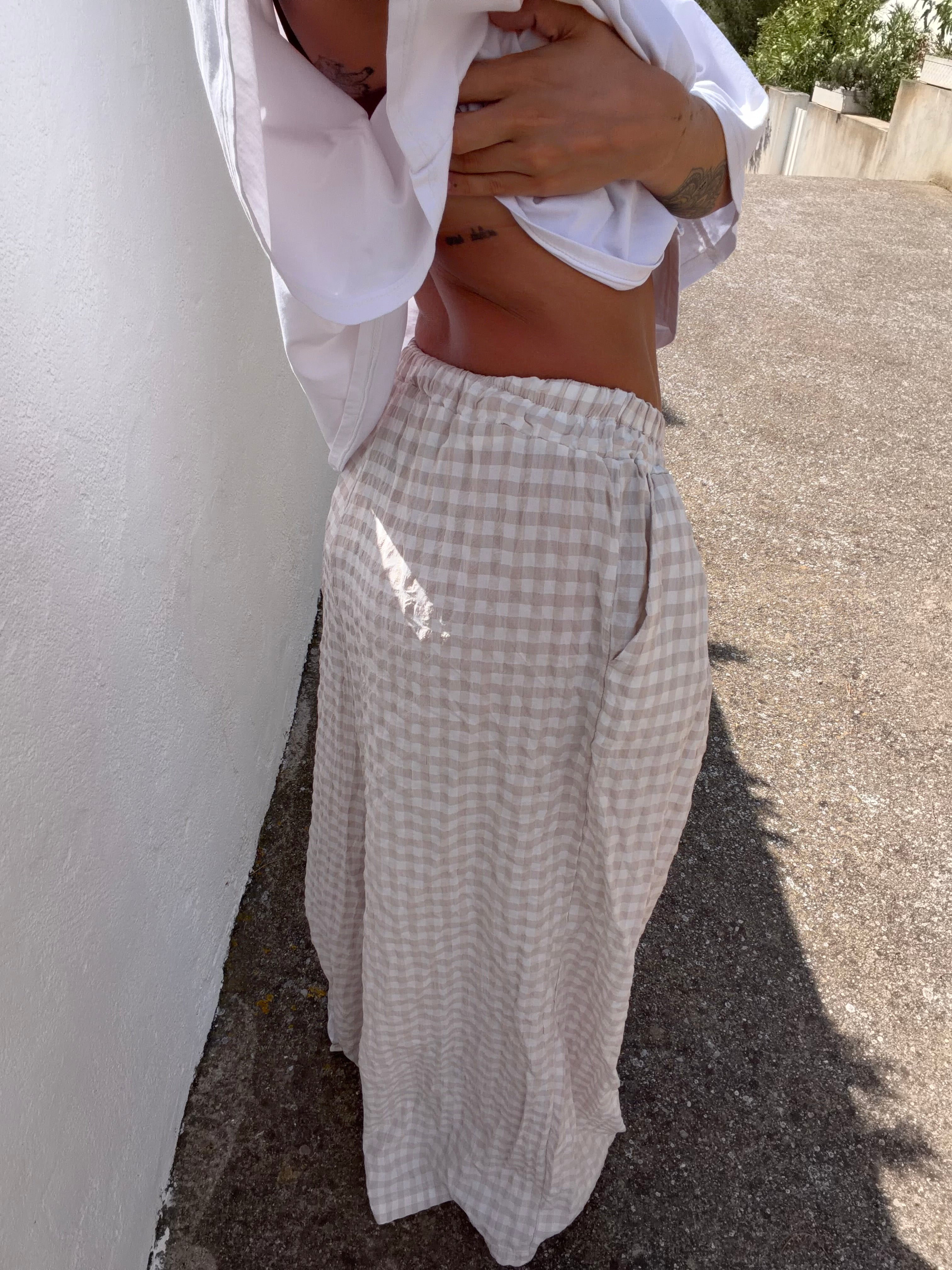 Pantalon à carreaux - beige clair
