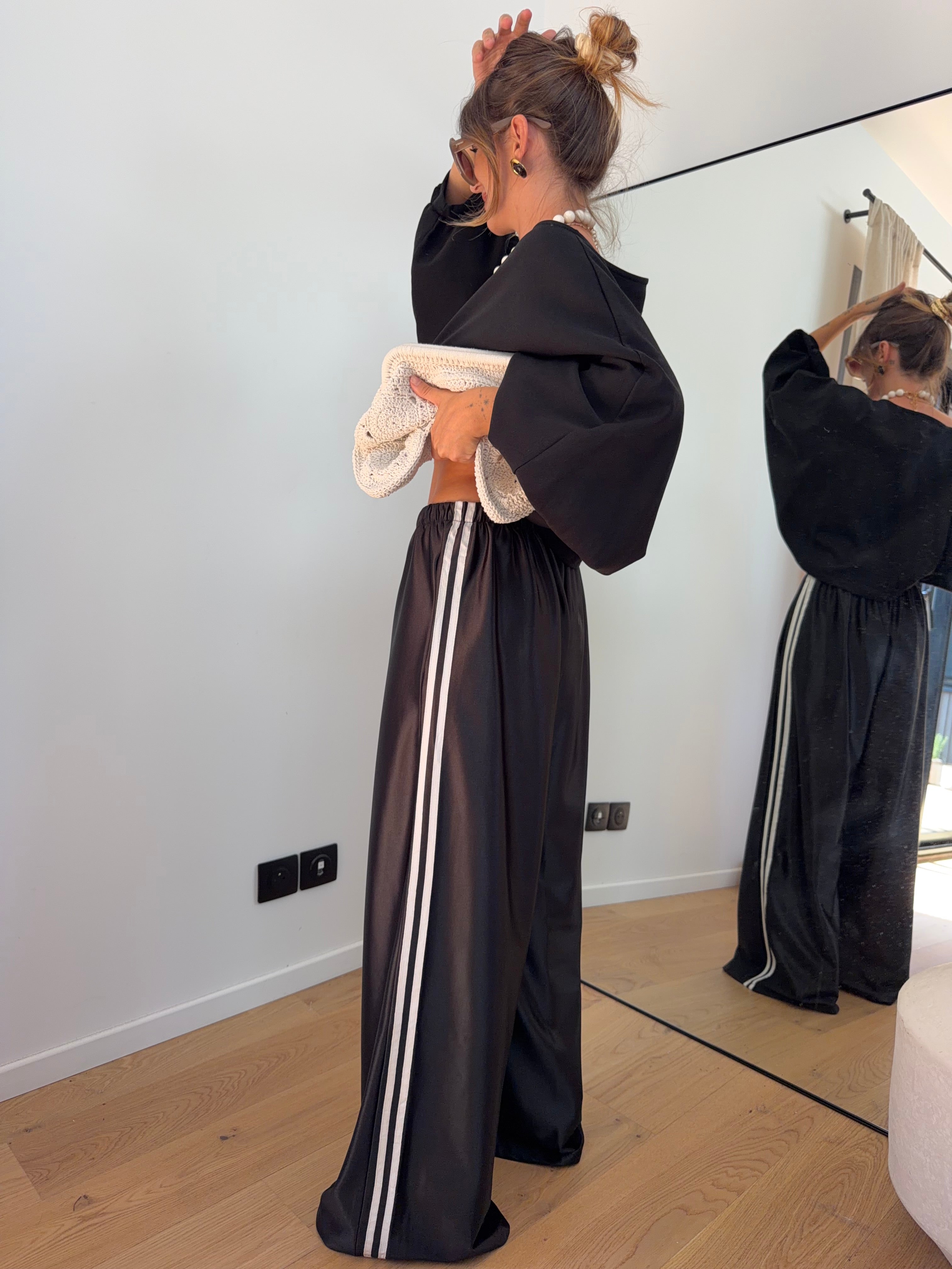 Pantalon à bandes métallisé - noir