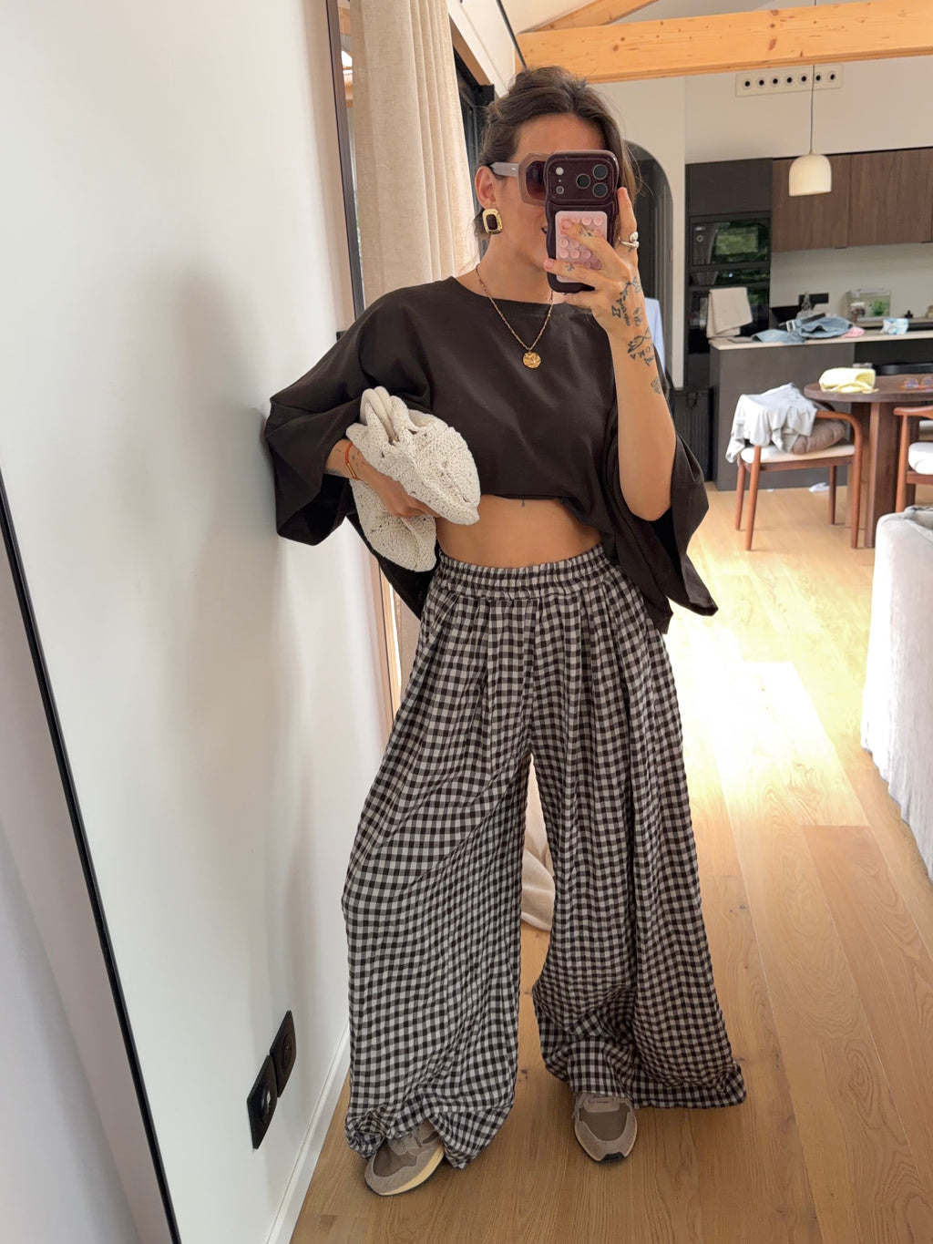 Pantalon à carreaux - chocolat