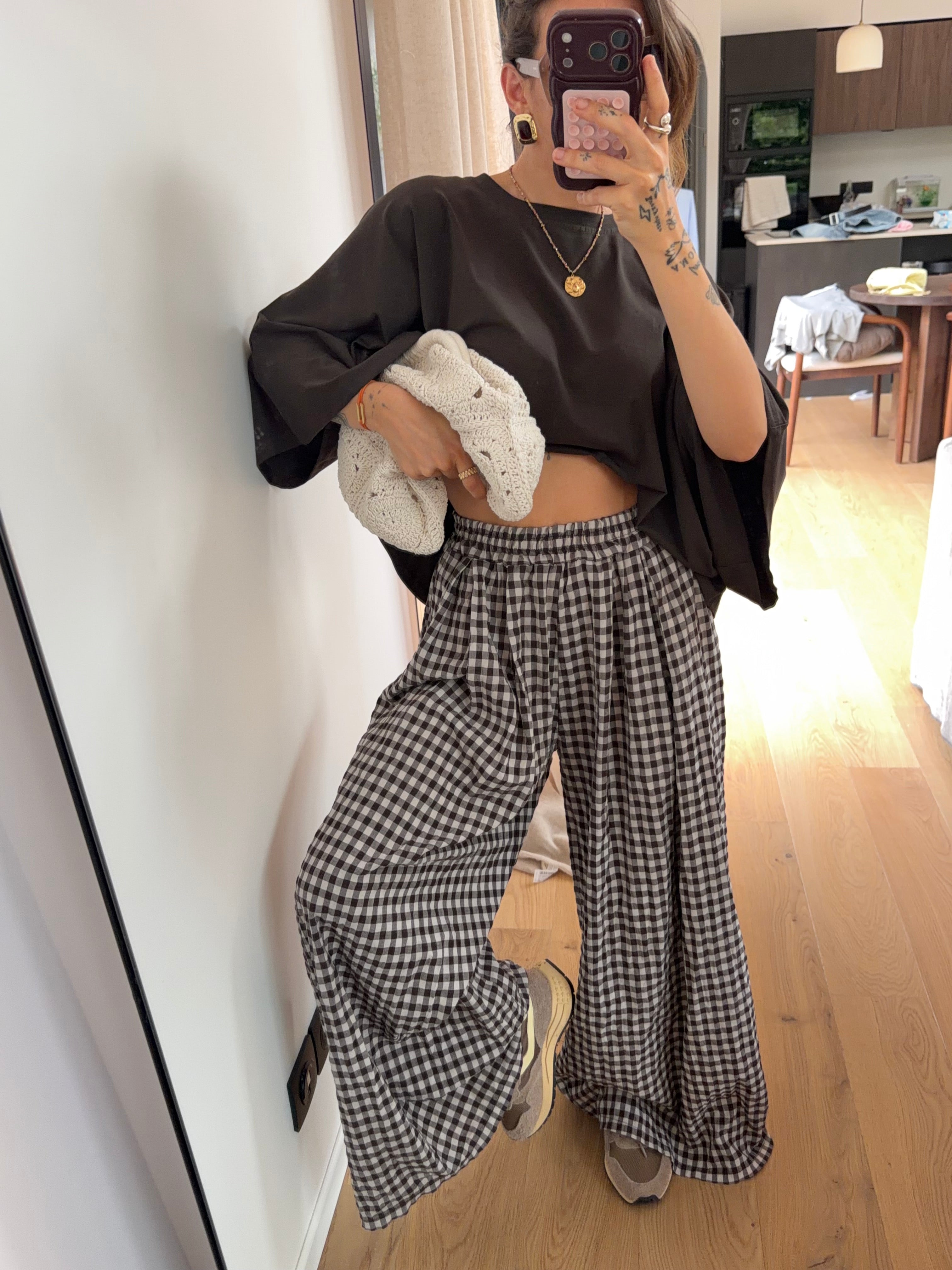 Pantalon à carreaux - chocolat