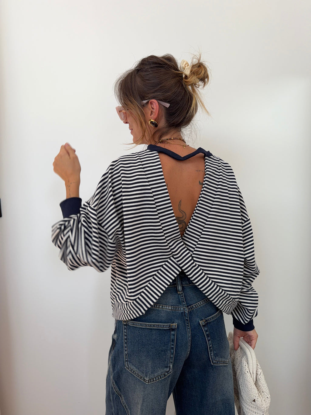 Sweat dos croisé - rayé bleu