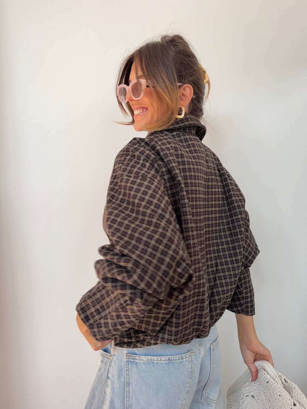Veste à carreaux - marron et beige