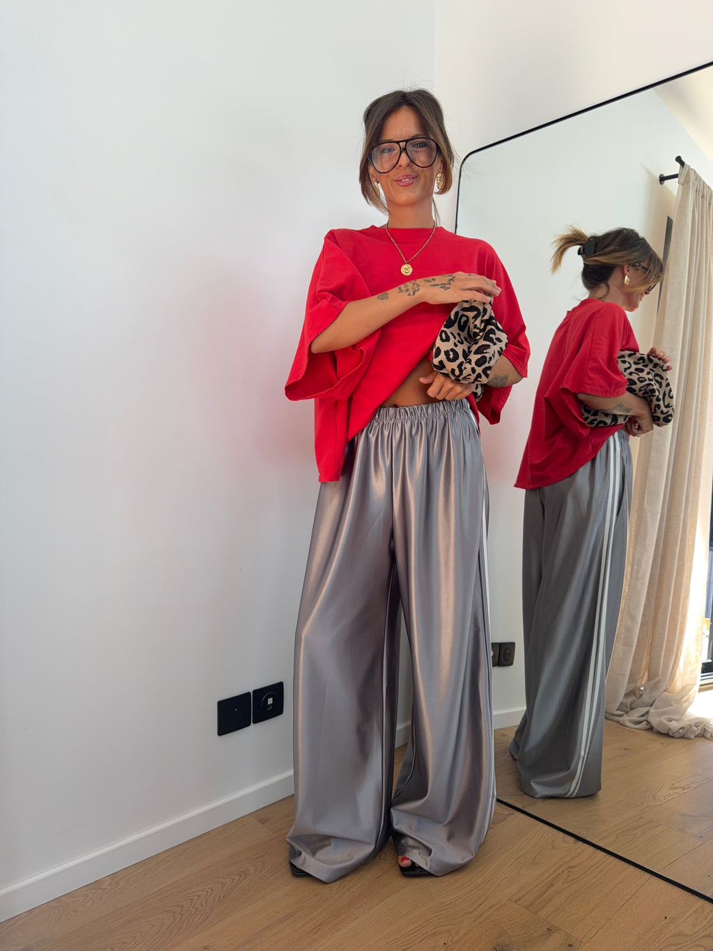 Pantalon à bandes métallisé - argenté
