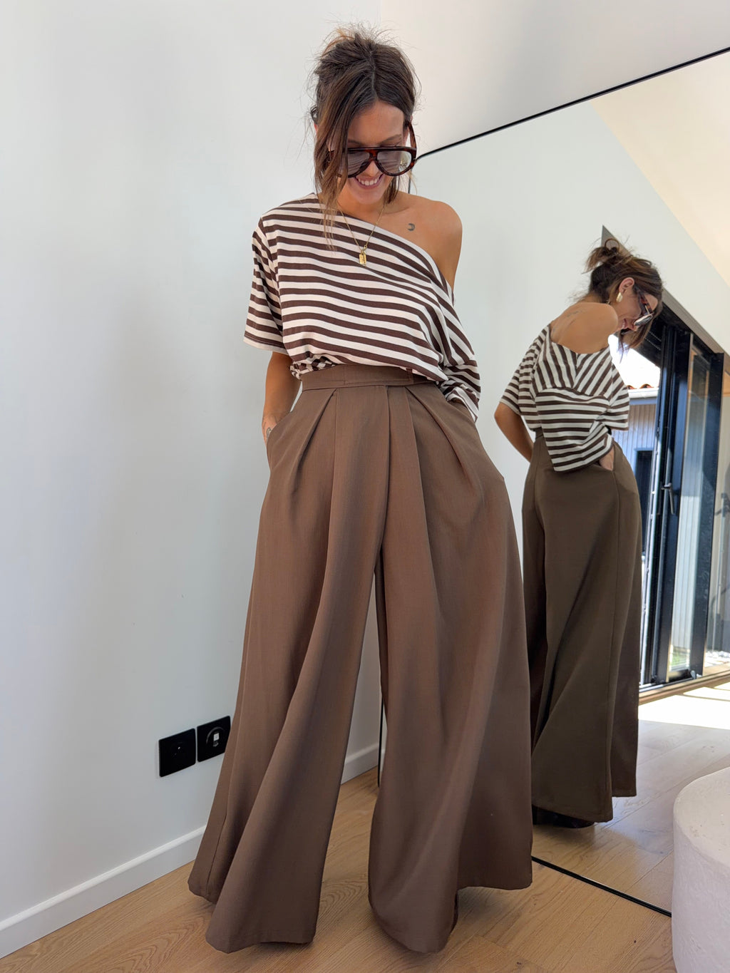 Pantalon à scratch - chocolat