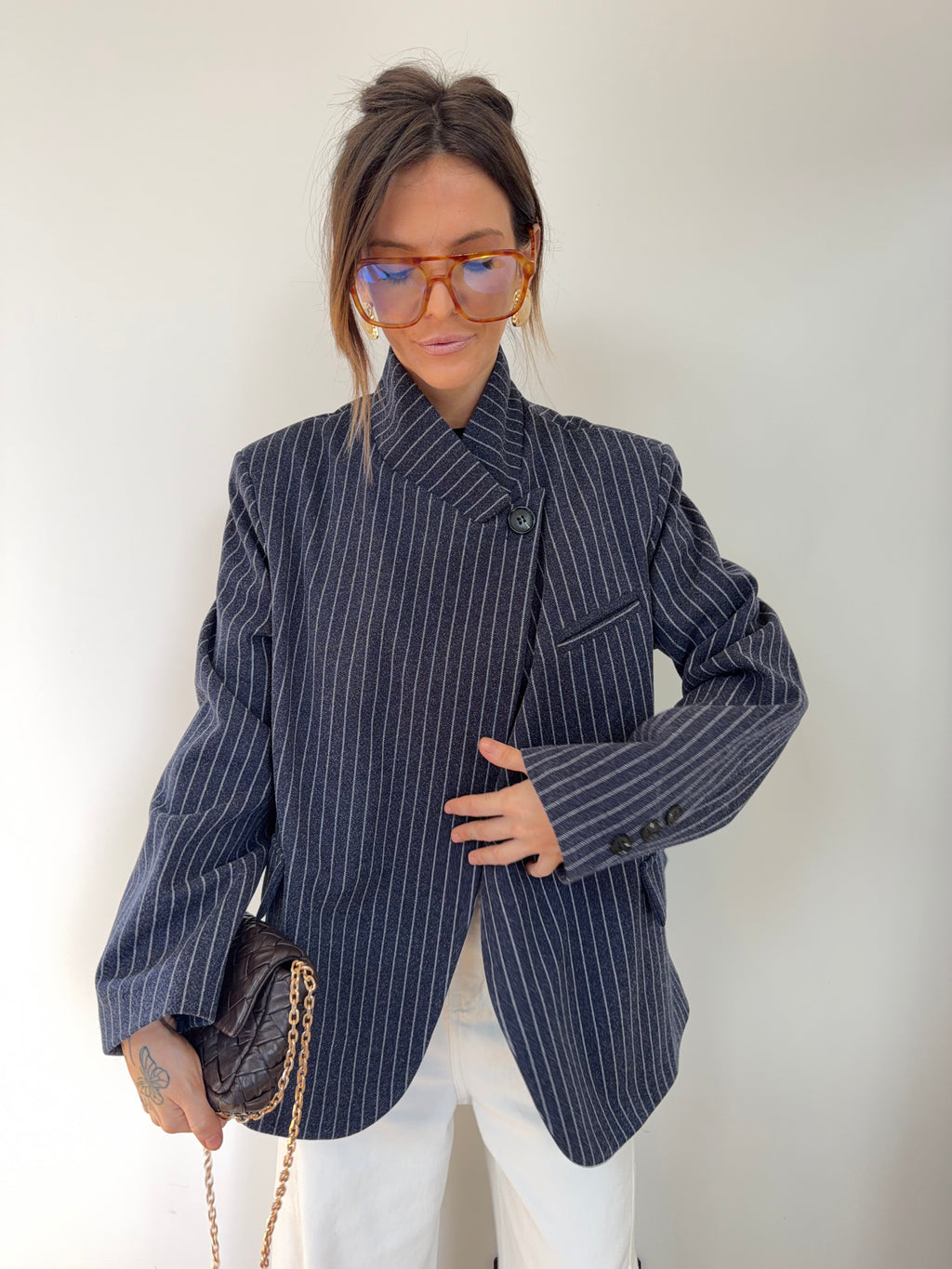 Blazer à bouton rayé - bleu marine