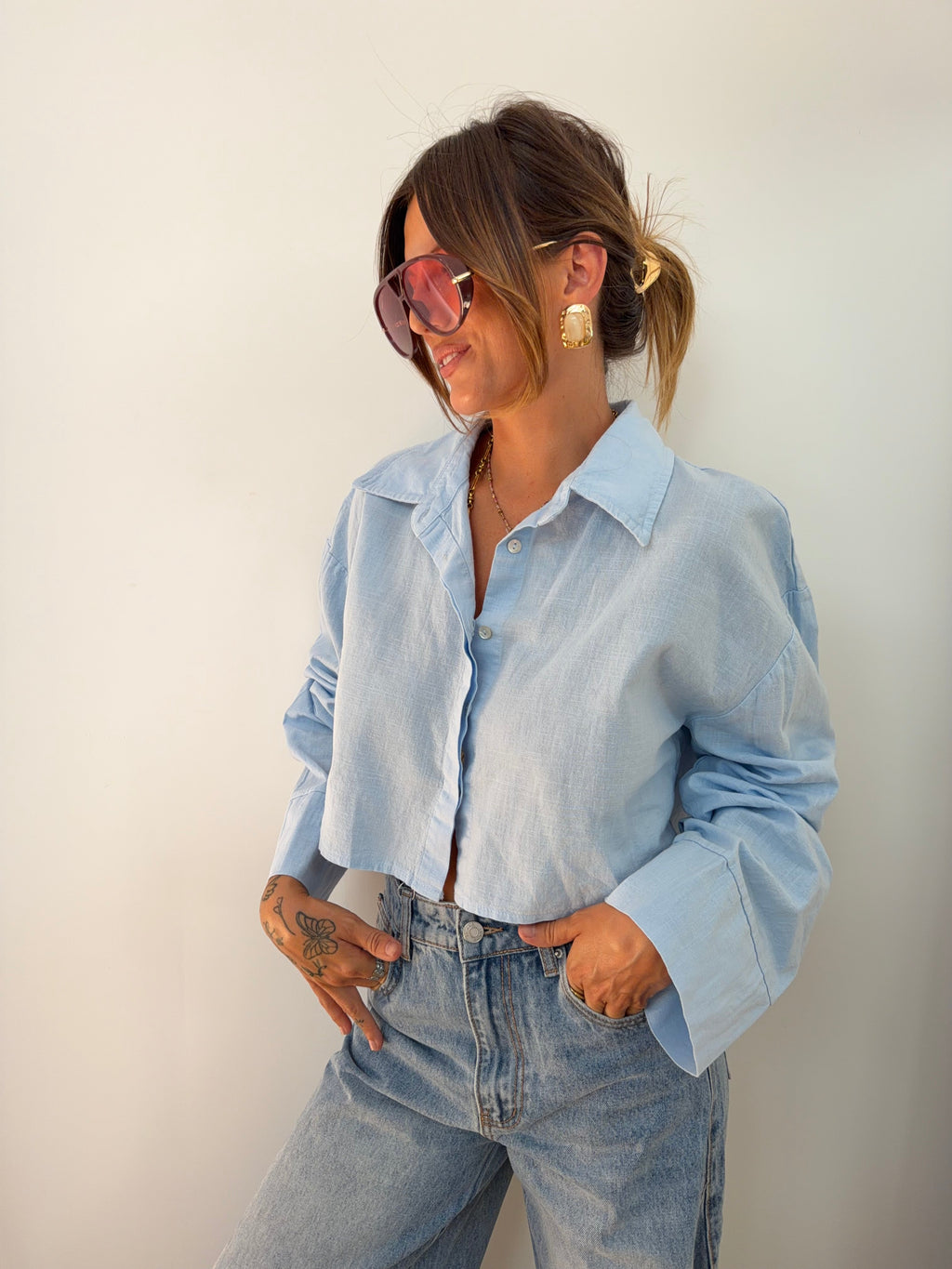 Chemise lin courte Lover's - bleue