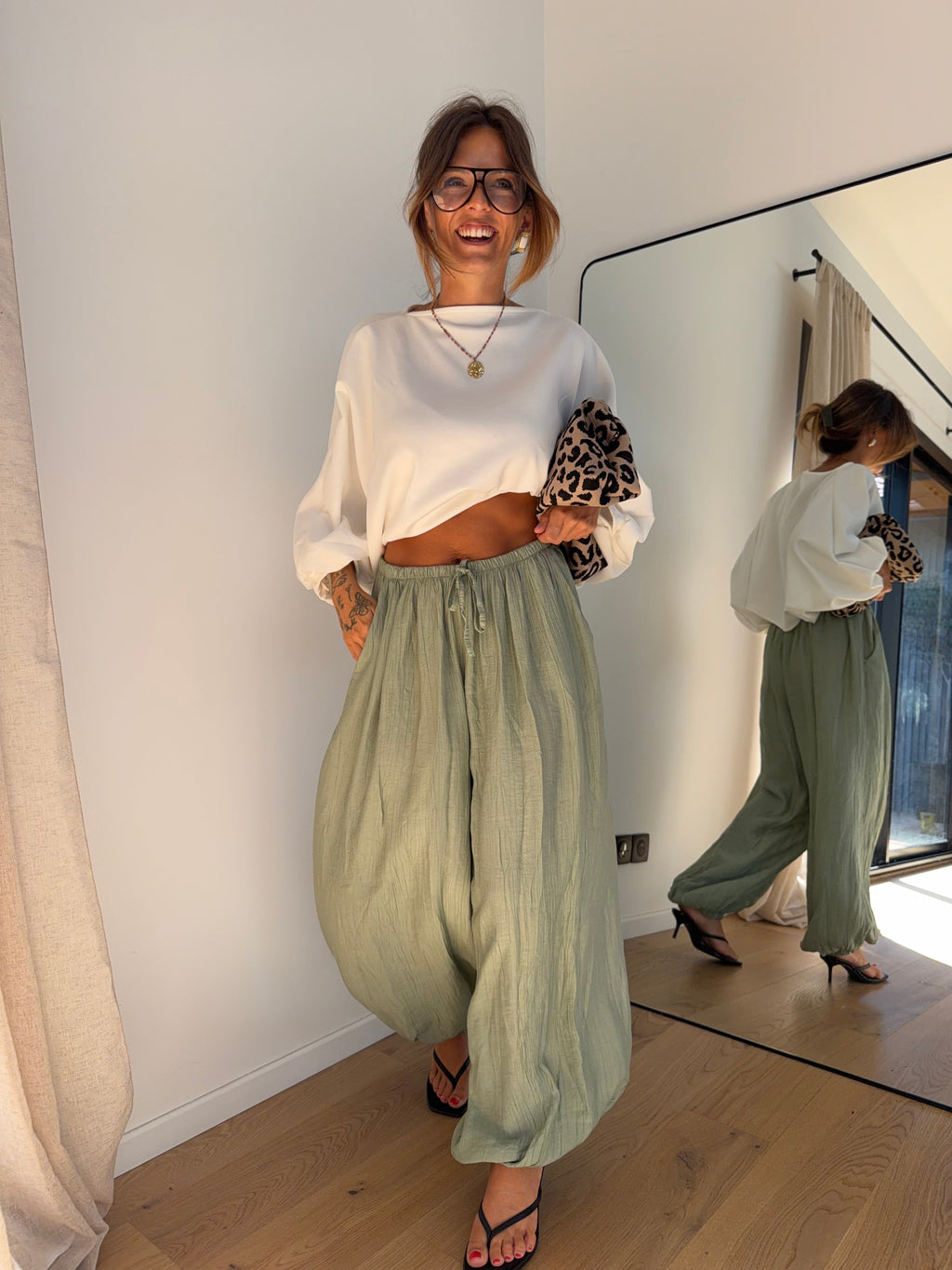 Pantalon en viscose - vert d'eau