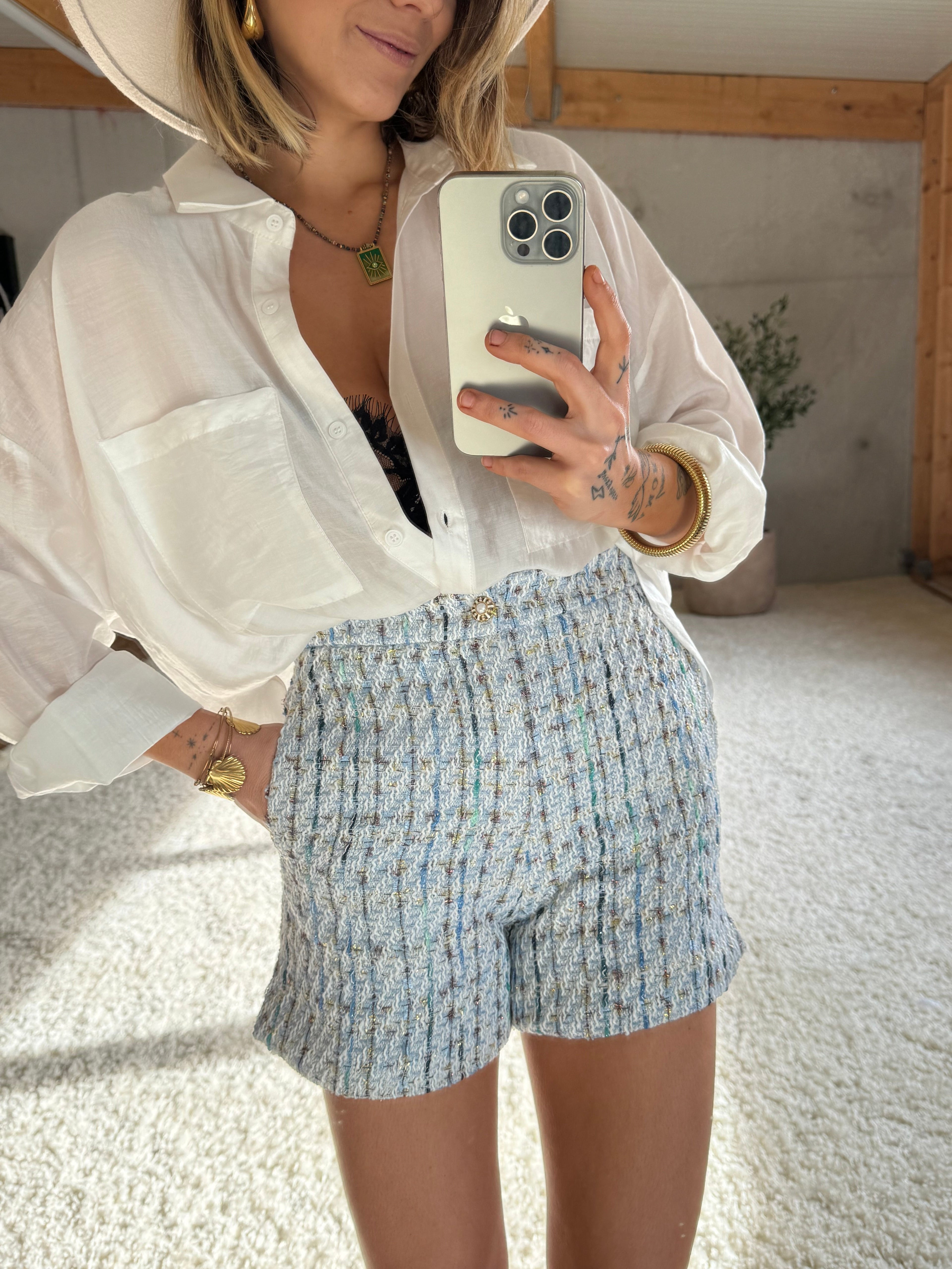 Short en tweed - bleu ciel