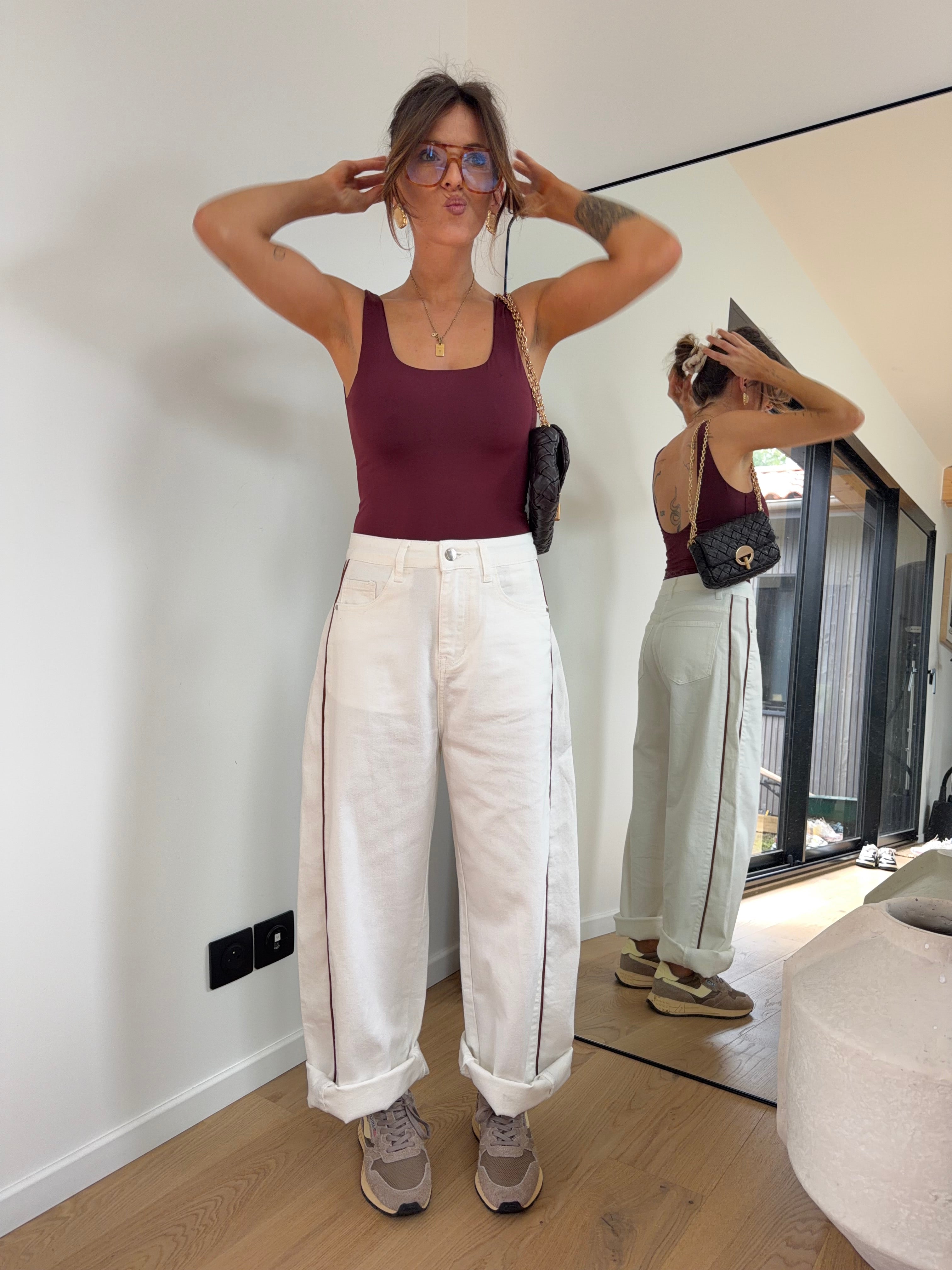 Jeans blanc à couture choco