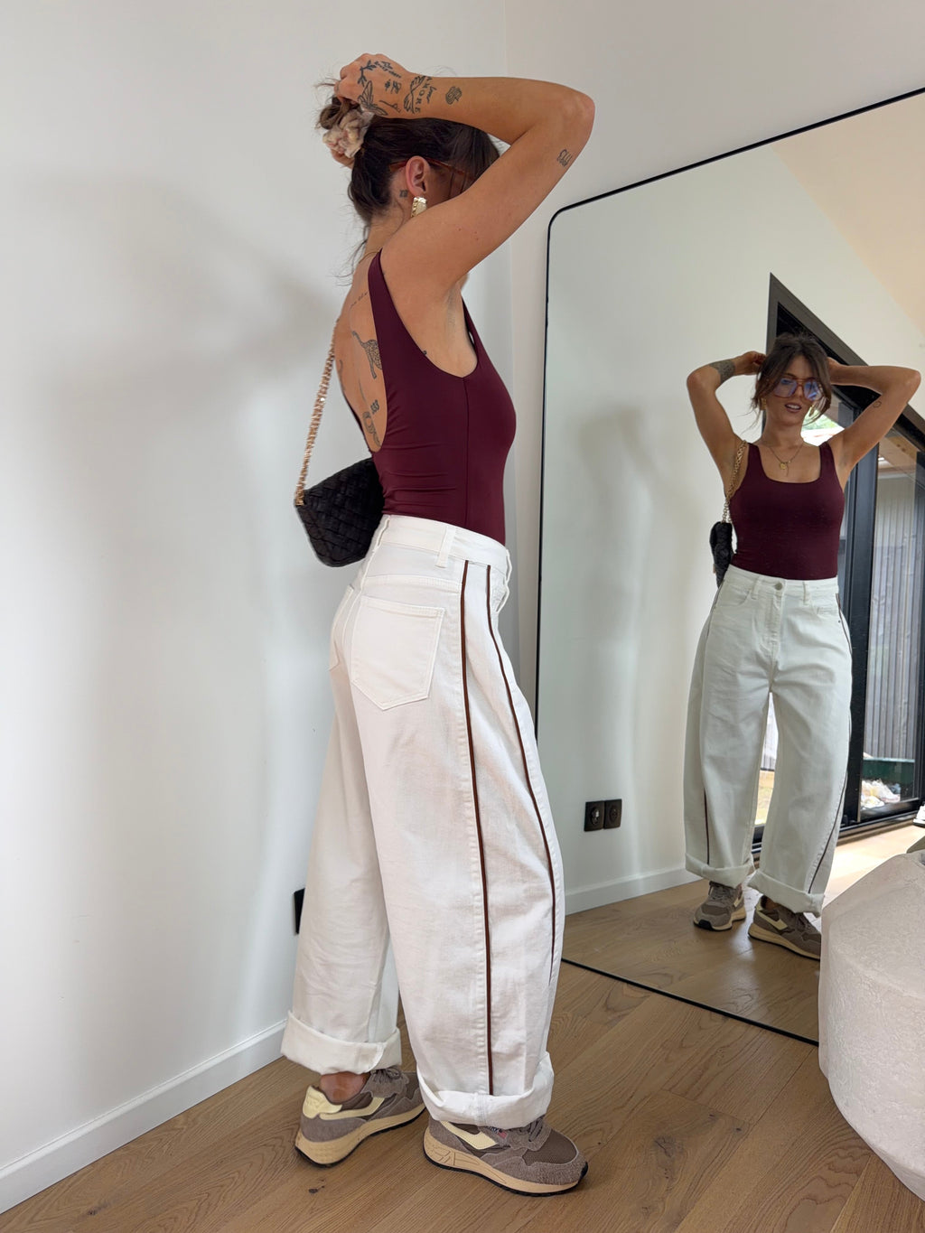 Jeans blanc à couture choco