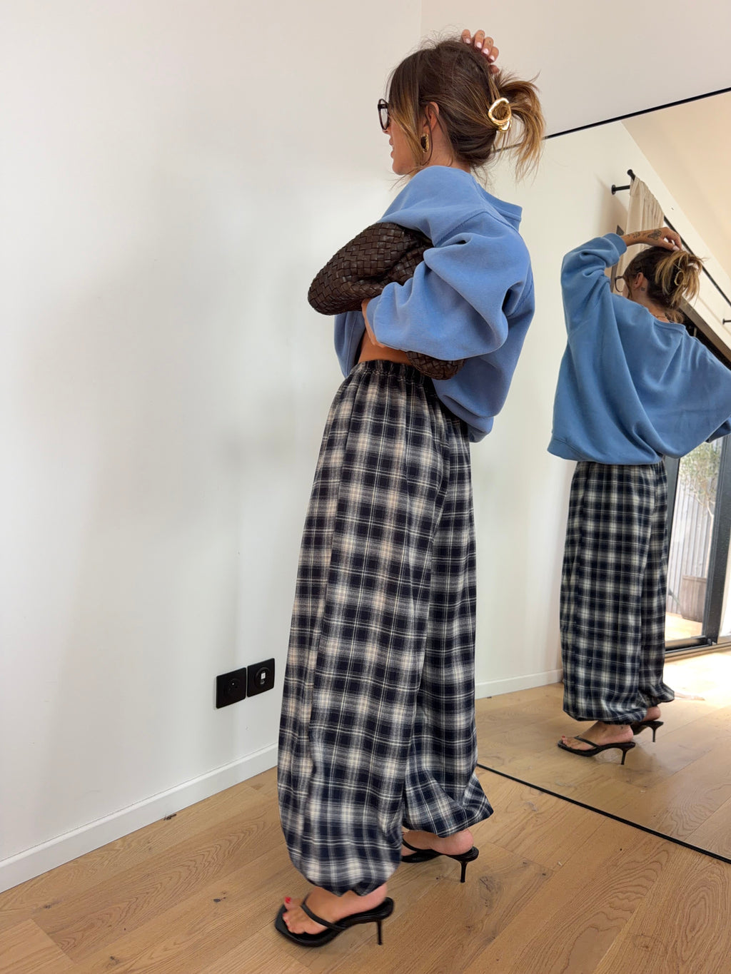 Pantalon à carreaux - bleu et beige