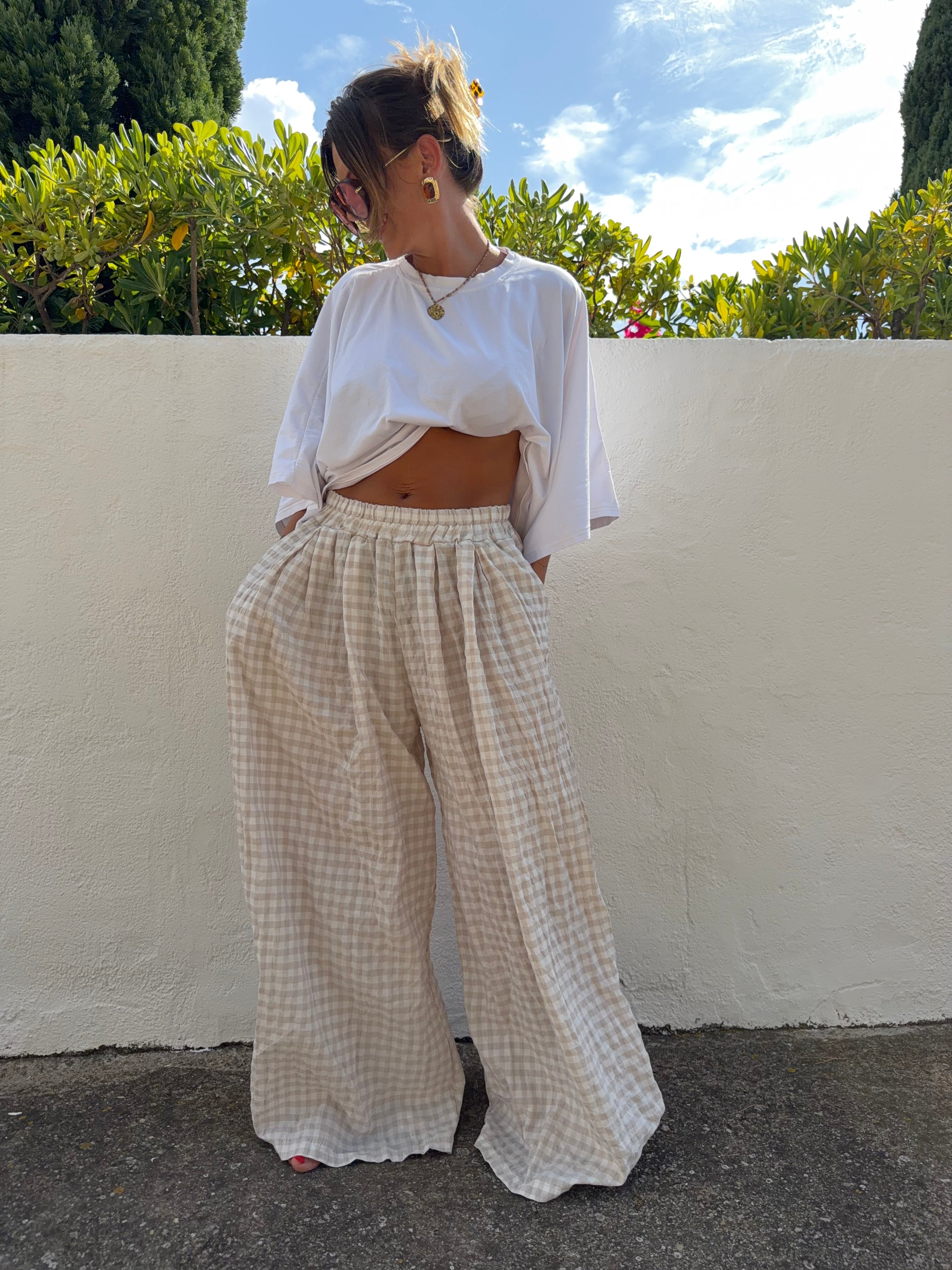 Pantalon à carreaux - beige clair