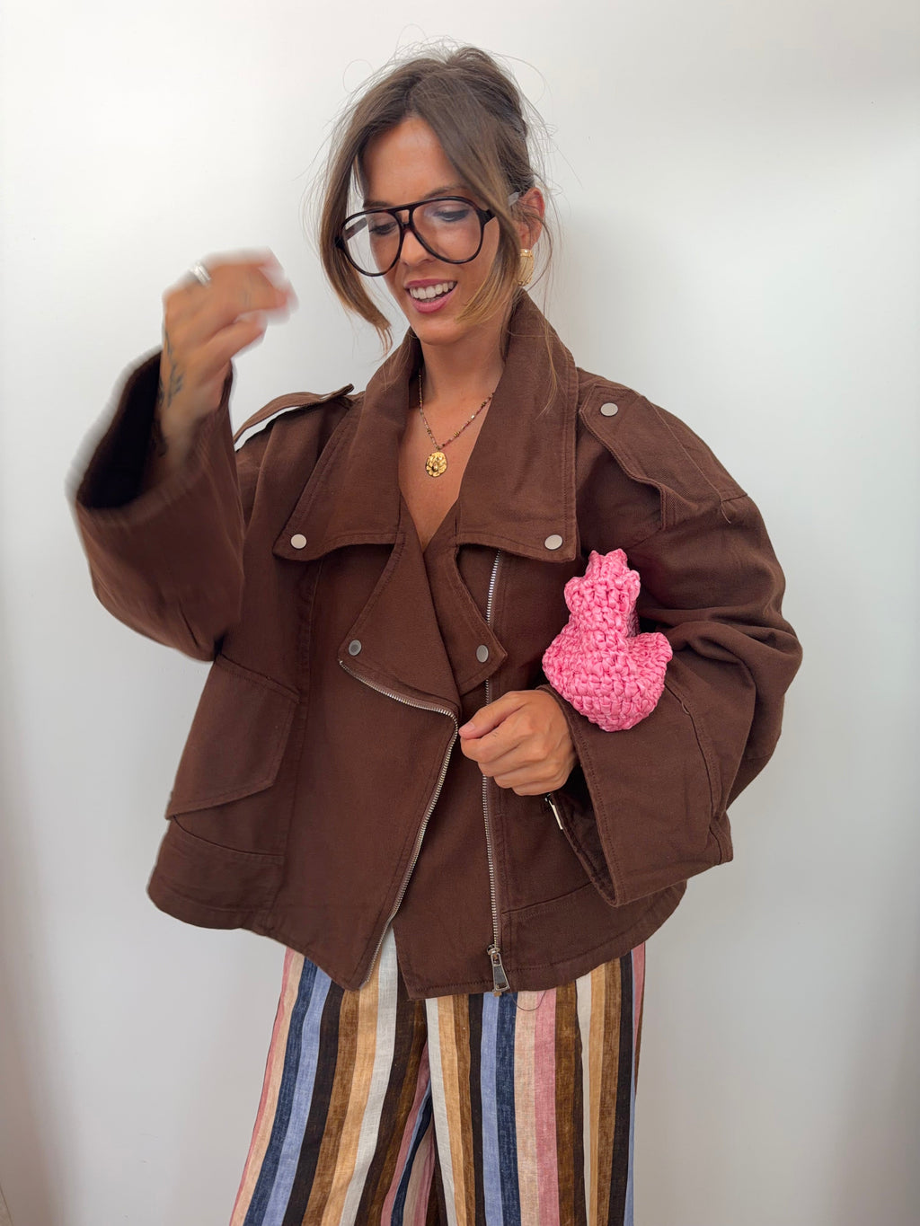 Veste en jean oversize - marron