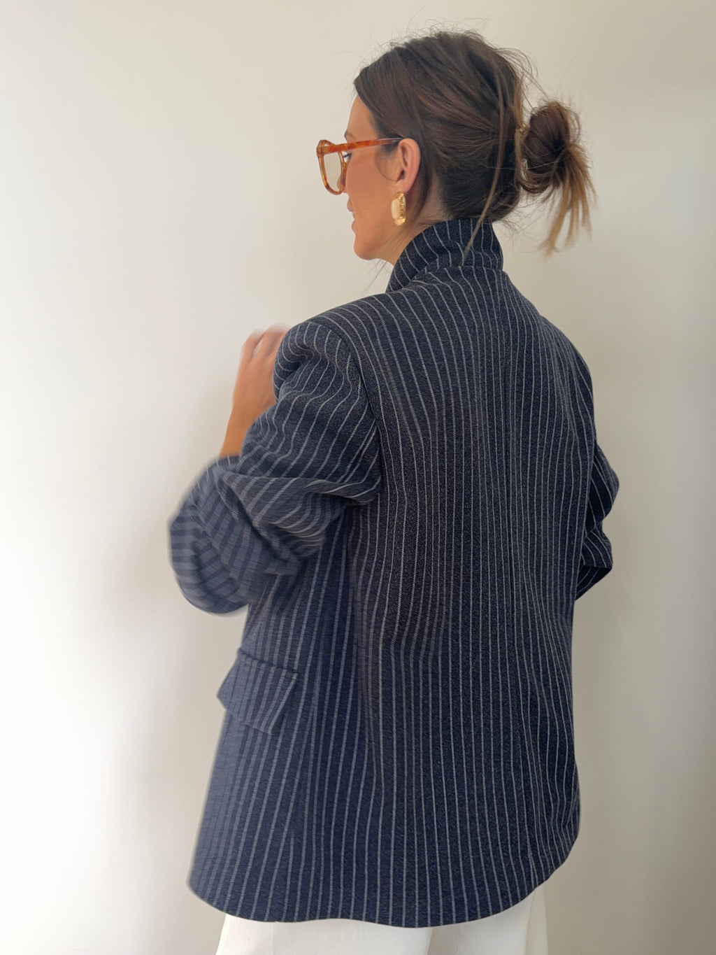 Blazer à bouton rayé - bleu marine
