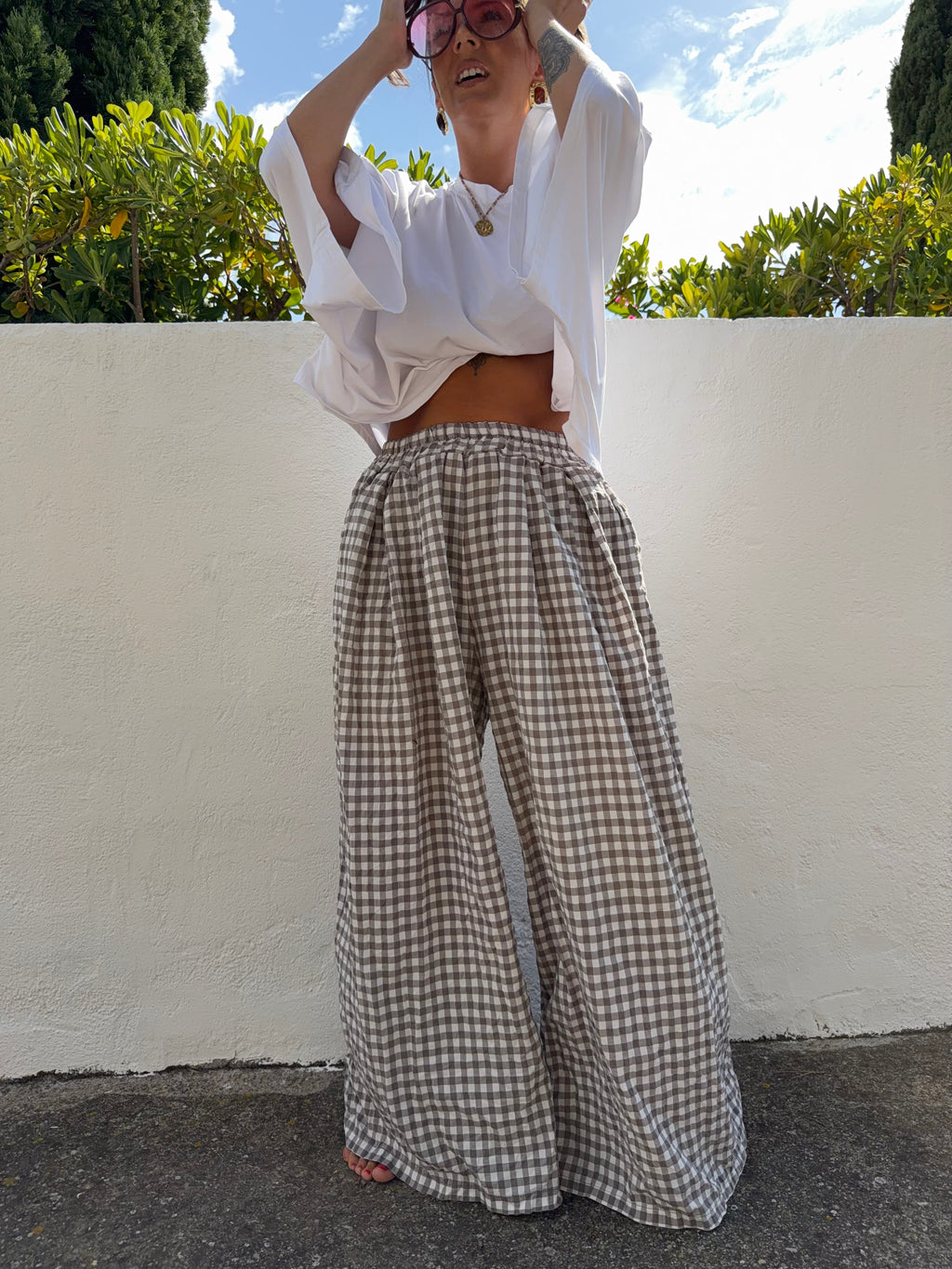 Pantalon à carreaux - taupe