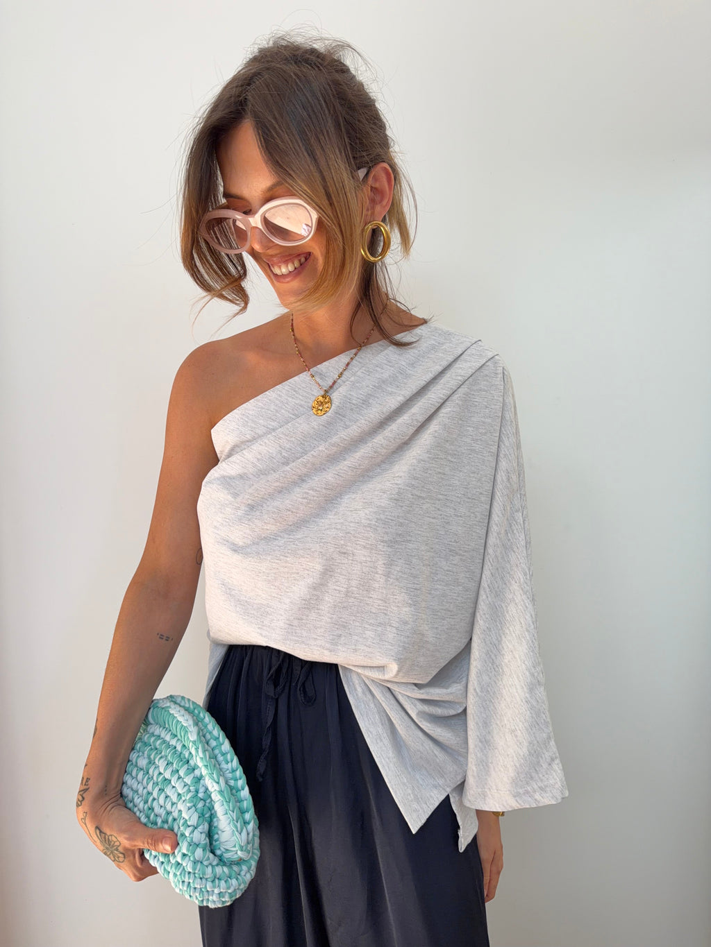 T-shirt asymétrique - gris chiné