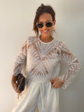Haut dentelle et perles - blanc