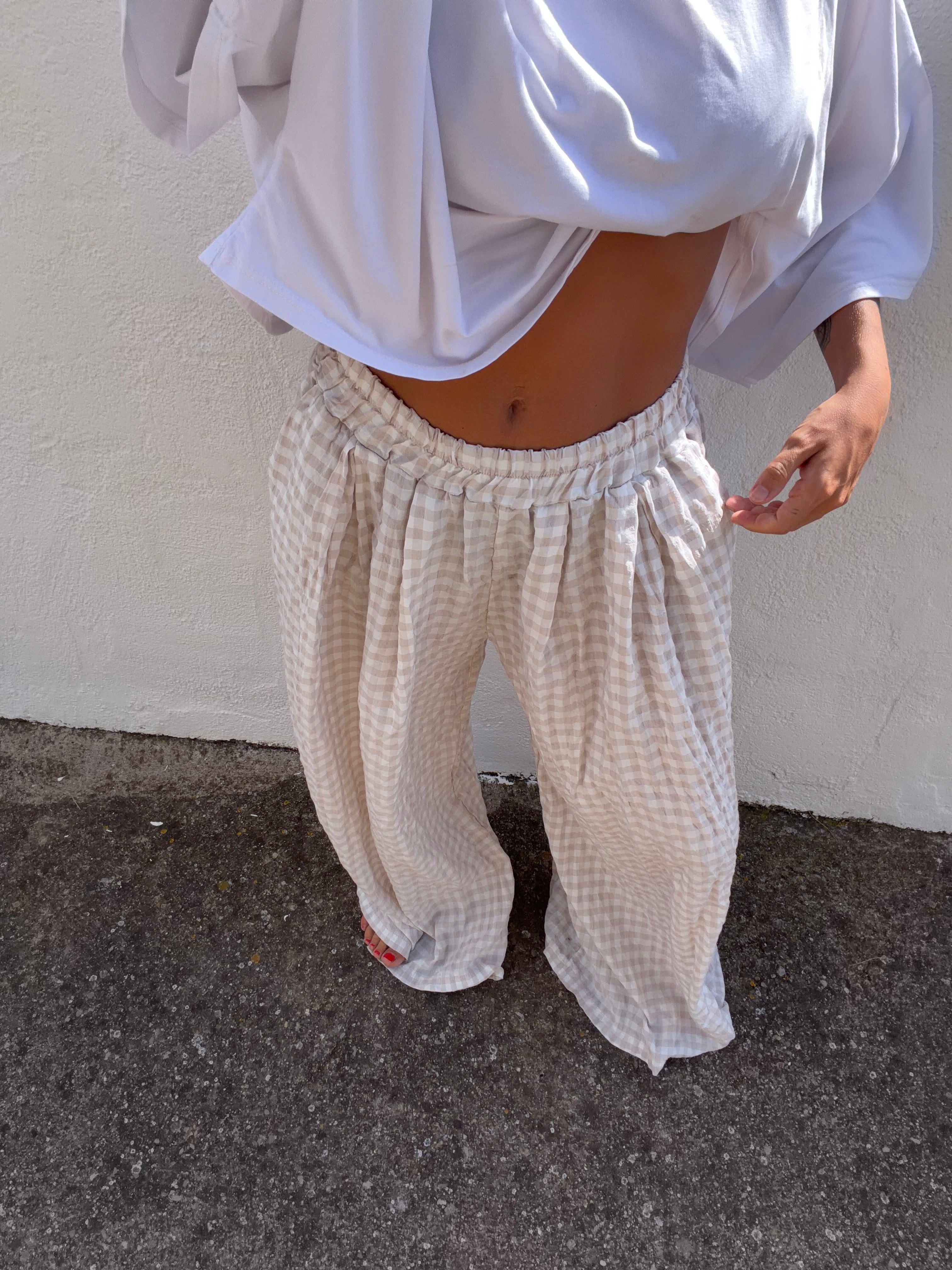 Pantalon à carreaux - beige clair