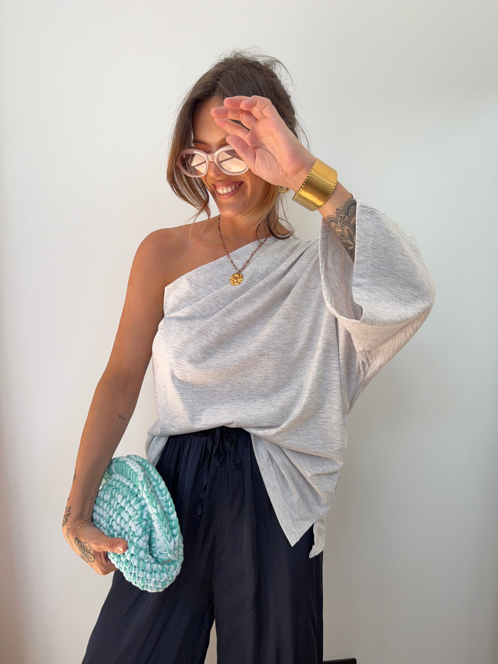 T-shirt asymétrique - gris chiné