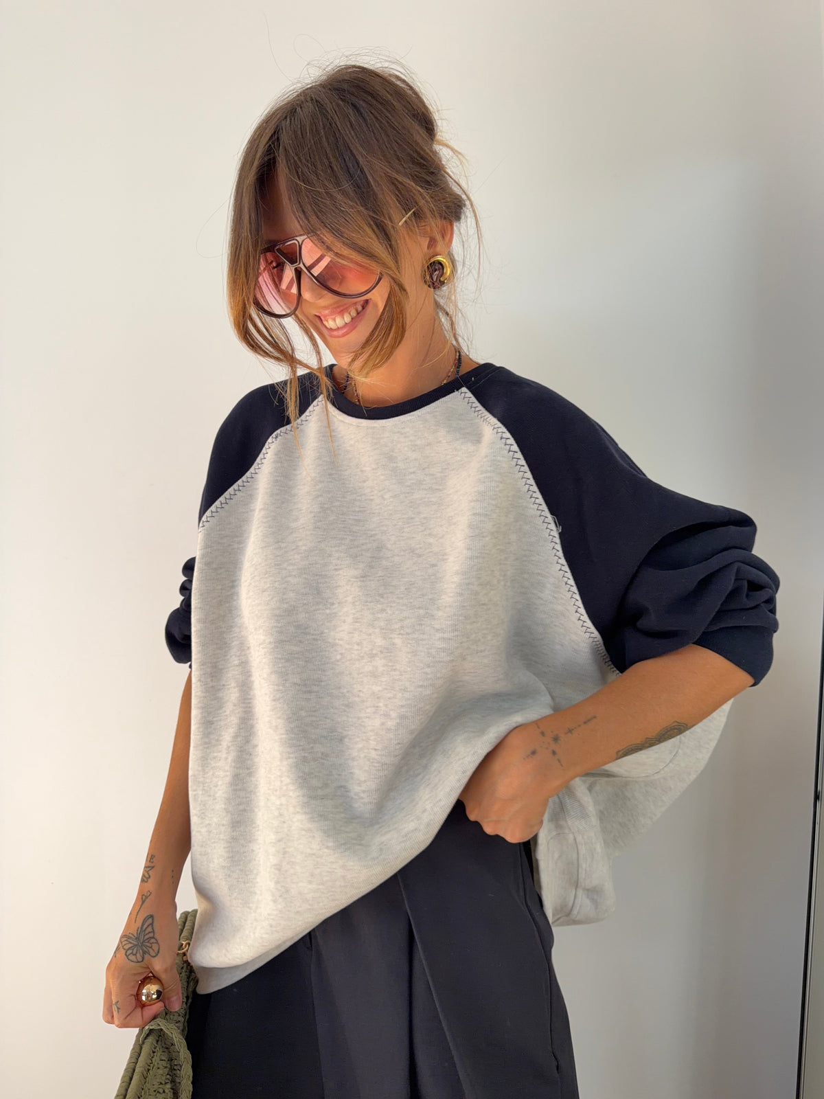 Sweat bicolore - gris et bleu marine
